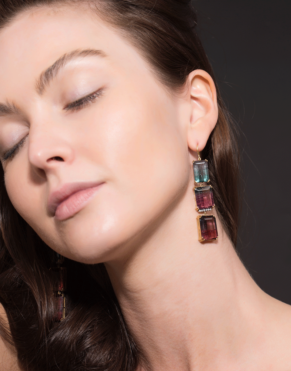 SYLVA & CIE-Watermelon Tourmaline Drop Earrings-YELLOW GOLD