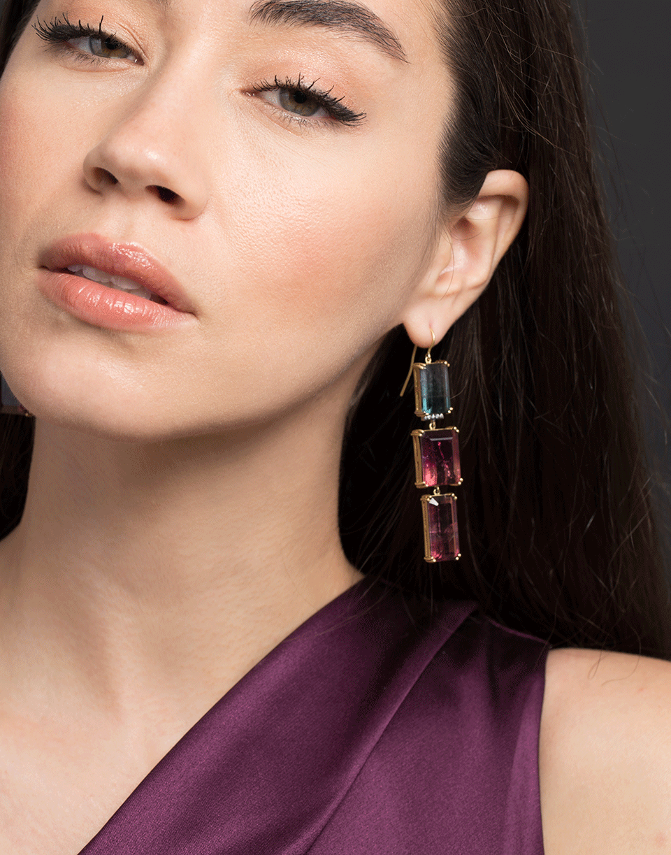 SYLVA & CIE-Watermelon Tourmaline Drop Earrings-YELLOW GOLD