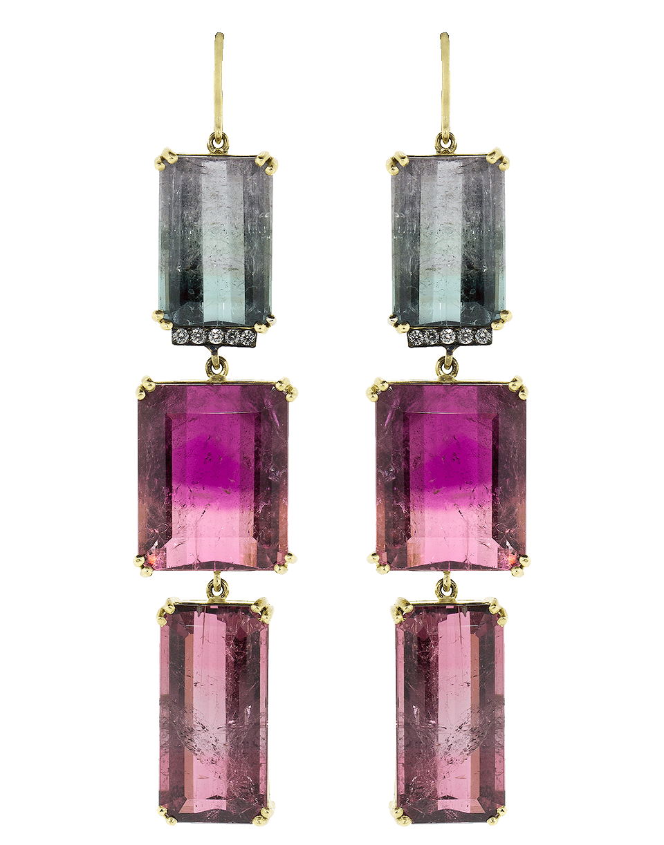SYLVA & CIE-Watermelon Tourmaline Drop Earrings-YELLOW GOLD