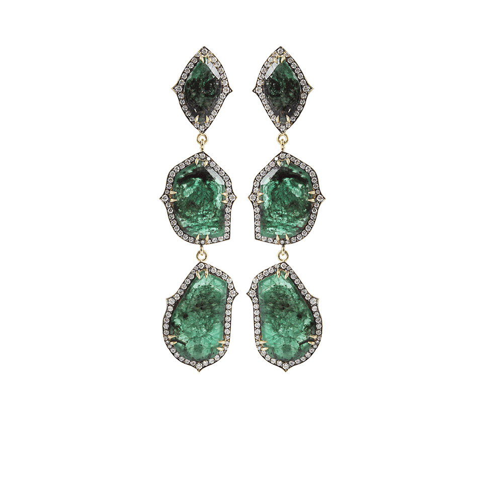 SYLVA & CIE-Emerald and Diamond Drop Earrings-YLW GOLD