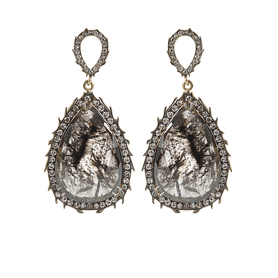 SYLVA & CIE-Rough Diamond and Single Cut Diamond Drop Earrings-YLW GOLD
