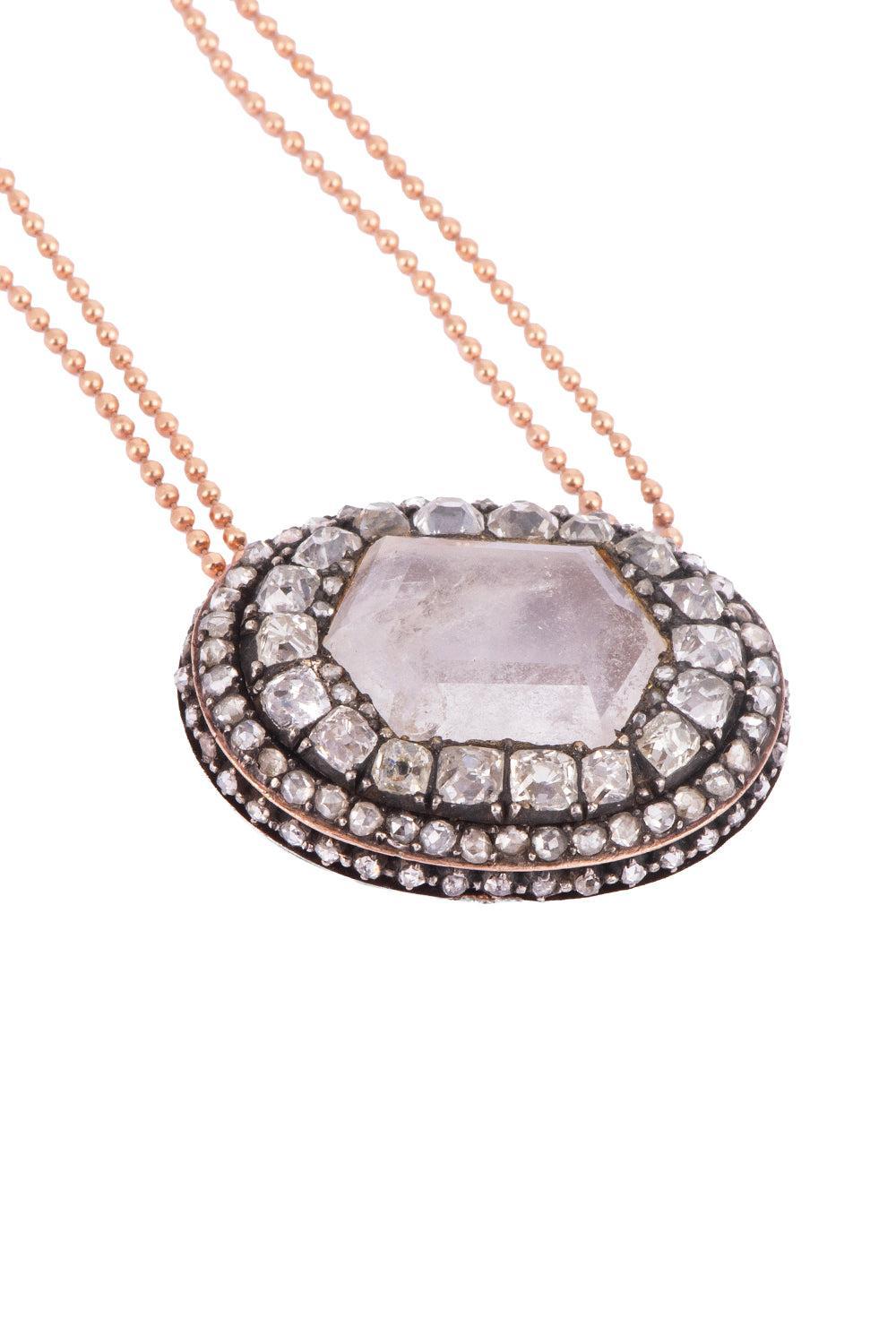 Diamond Quartz Pendant Necklace-ROSE GOLD-JEWELRYFINE JEWELNECKLACE O-SYLVA & CIE