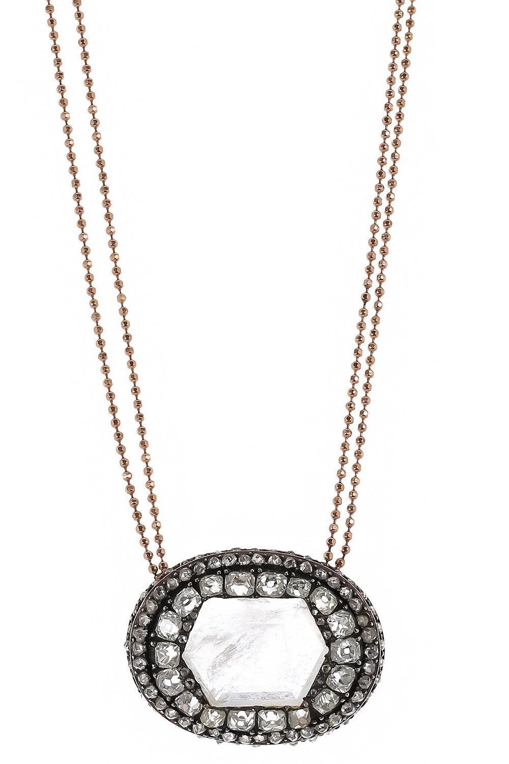 Diamond Quartz Pendant Necklace-ROSE GOLD-JEWELRYFINE JEWELNECKLACE O-SYLVA & CIE