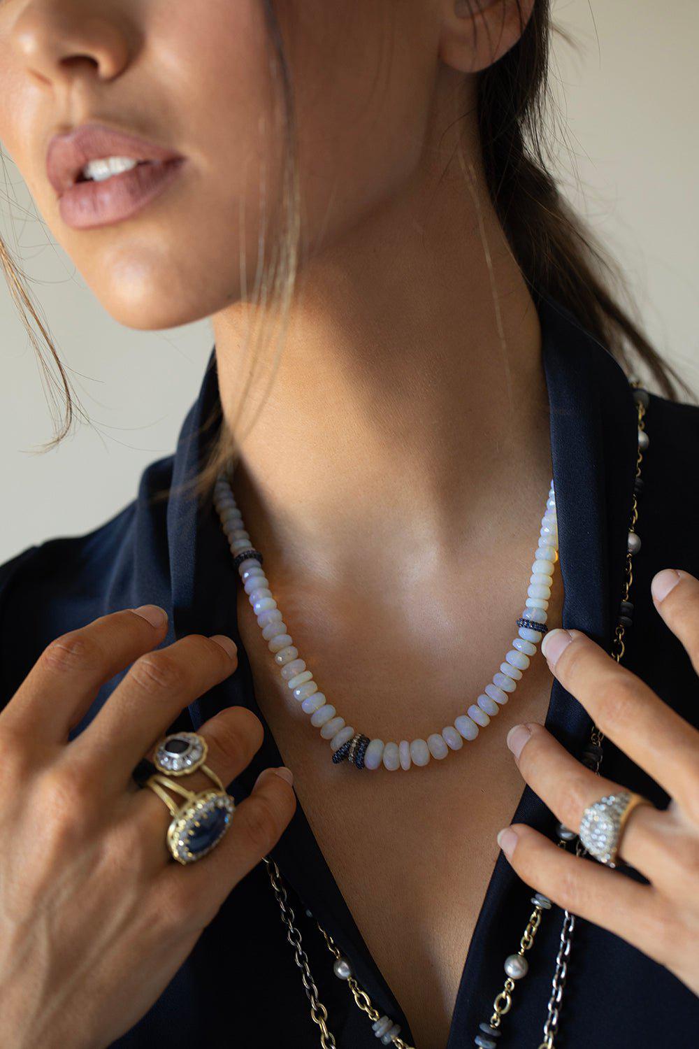 SYLVA & CIE-Opal Bead Blue Sapphire Necklace-SILVER