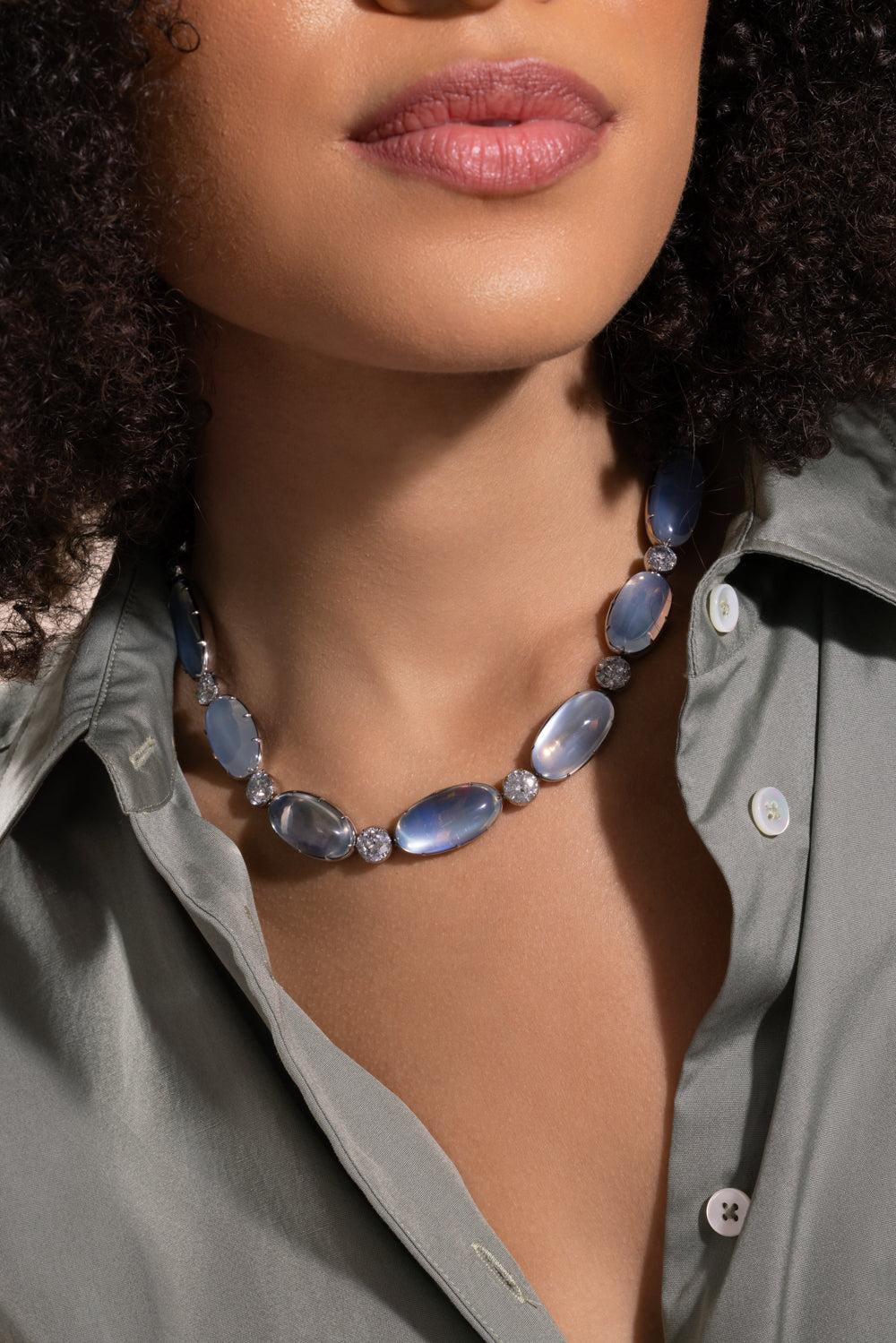 Moonstone Grey Diamond Riviera Necklace-WHITE GOLD-16-JEWELRYFINE JEWELNECKLACE O-SYLVA & CIE