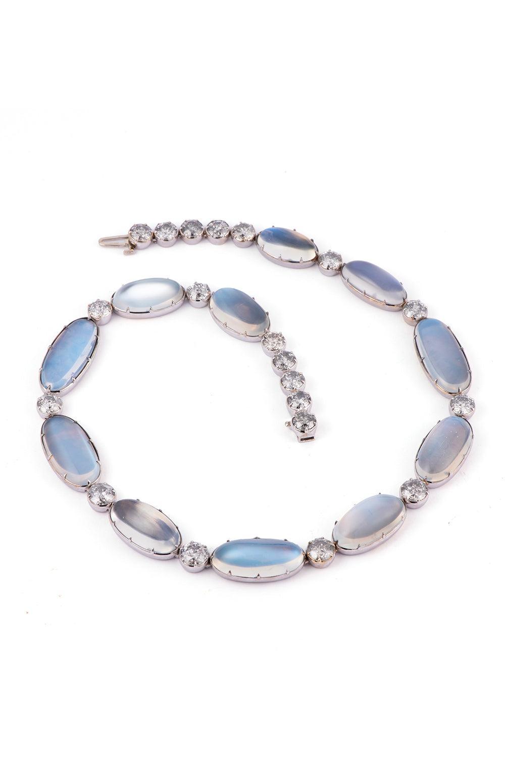 Moonstone Grey Diamond Riviera Necklace-WHITE GOLD-16-JEWELRYFINE JEWELNECKLACE O-SYLVA & CIE