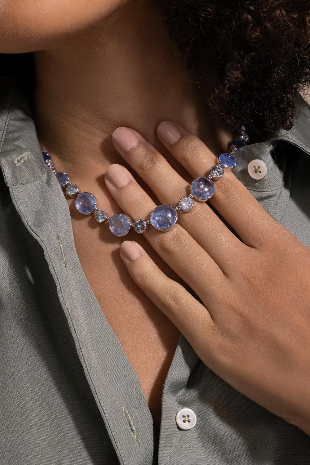 Sapphire Grey Diamond Necklace-WHITE GOLD-16-JEWELRYFINE JEWELNECKLACE O-SYLVA & CIE