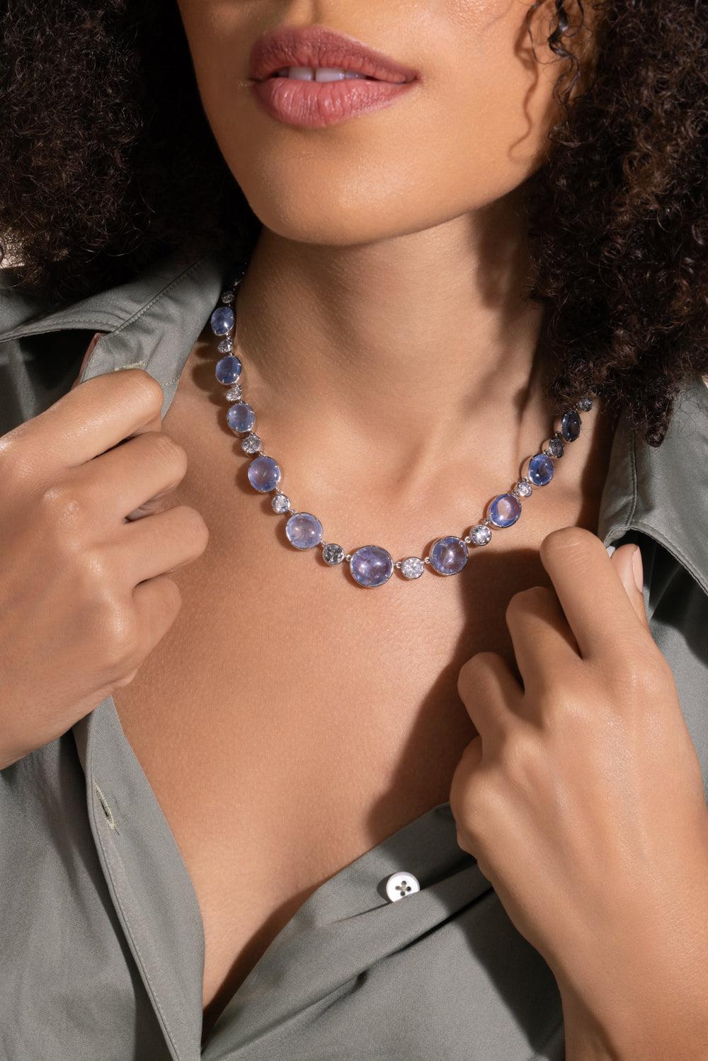 Sapphire Grey Diamond Necklace-WHITE GOLD-16-JEWELRYFINE JEWELNECKLACE O-SYLVA & CIE