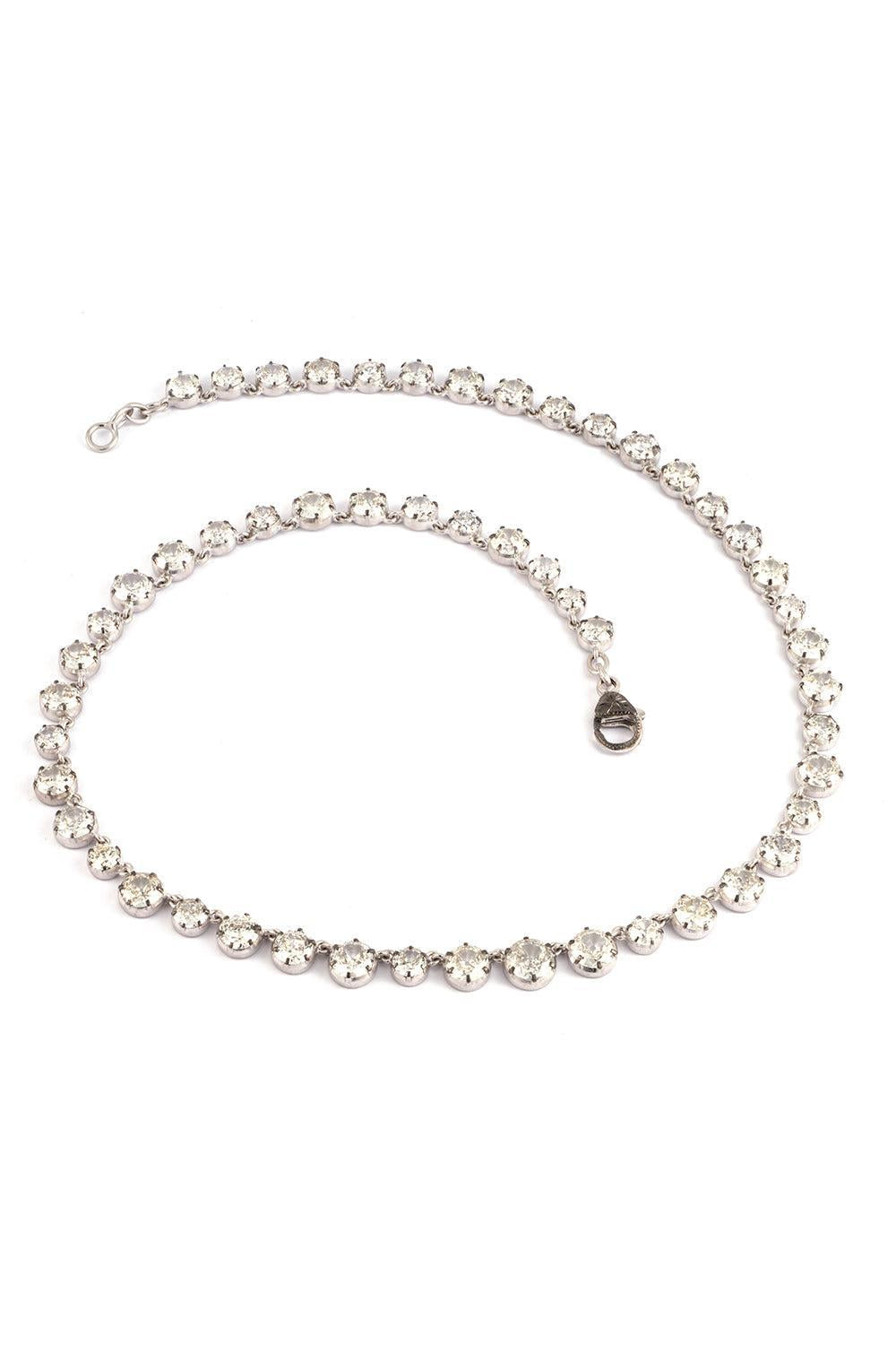Old Euro Diamond Riviera Necklace-WHITE GOLD-17-JEWELRYFINE JEWELNECKLACE O-SYLVA & CIE