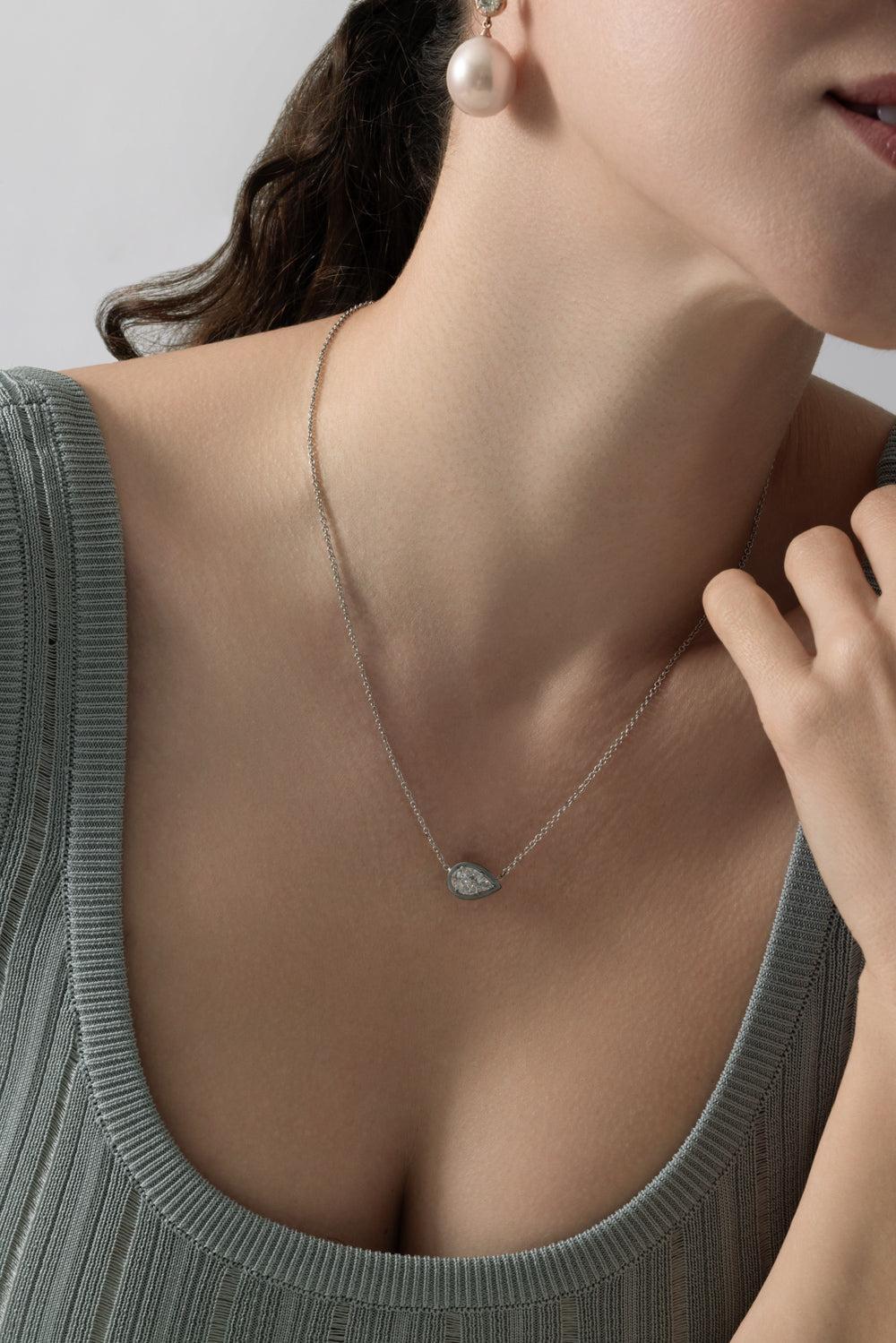 Diamond Pear Mosaic Necklace-WHITE GOLD-18-JEWELRYFINE JEWELNECKLACE O-SYLVA & CIE