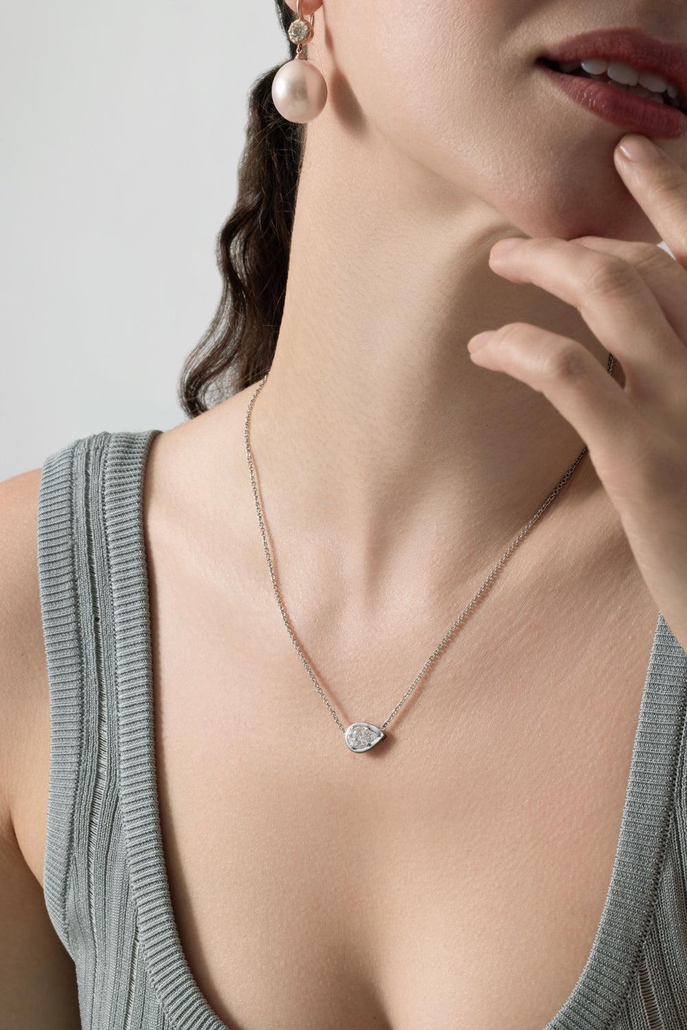 Diamond Pear Mosaic Necklace-WHITE GOLD-18-JEWELRYFINE JEWELNECKLACE O-SYLVA & CIE