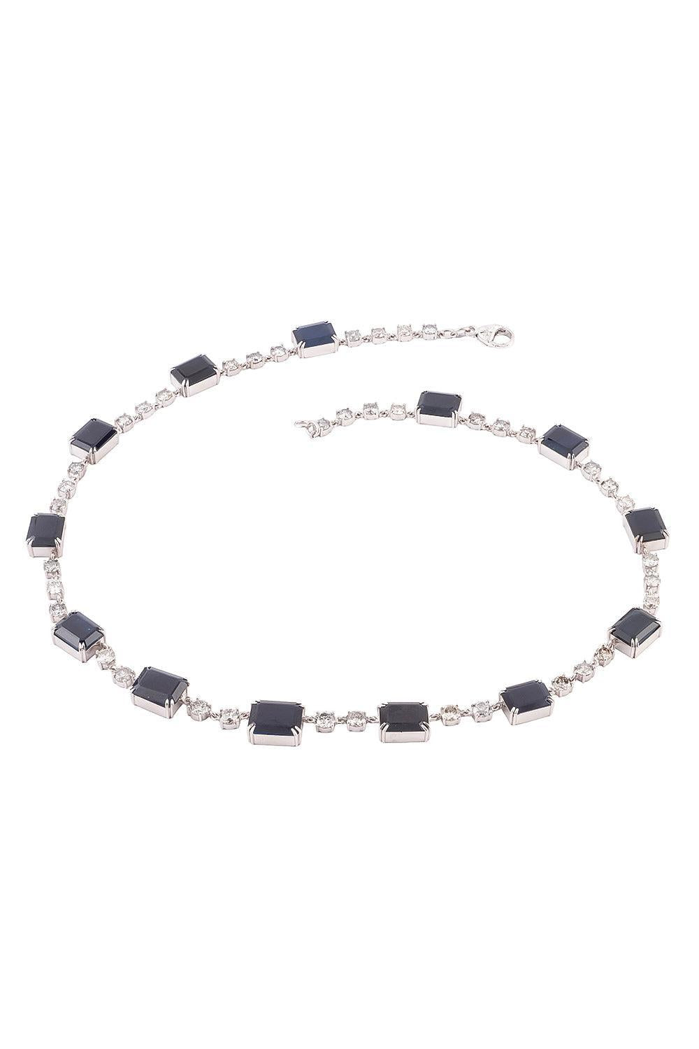 Diamond Sapphire Ethiopian Riviera Necklace-WHITE GOLD-18-JEWELRYFINE JEWELNECKLACE O-SYLVA & CIE