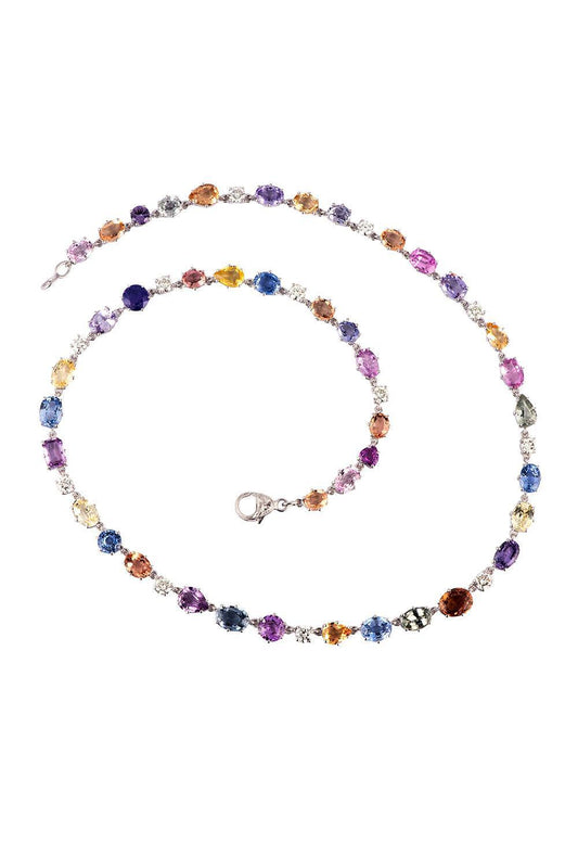 Pastel Sapphire Diamond Riviera Necklace-WHITE GOLD-18-JEWELRYFINE JEWELNECKLACE O-SYLVA & CIE