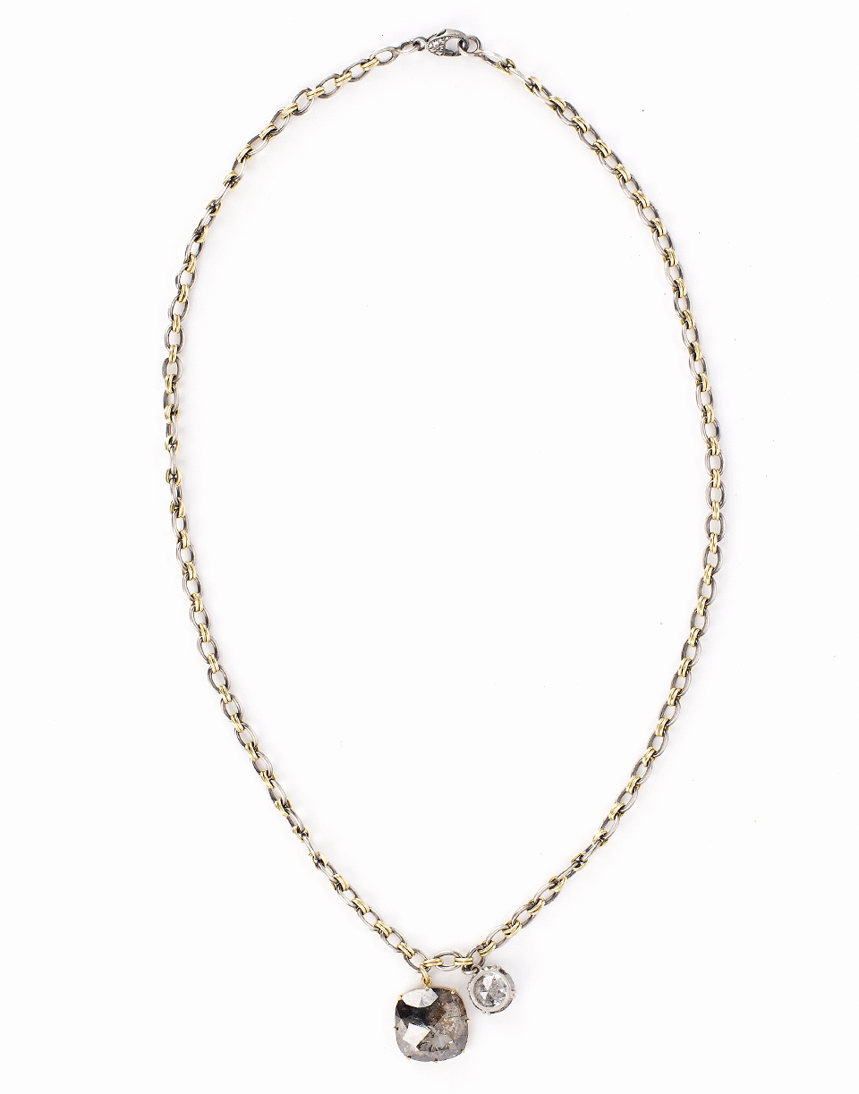 SYLVA & CIE-Cushion Rough And Grey Diamond Pendant Necklace-WHITE GOLD