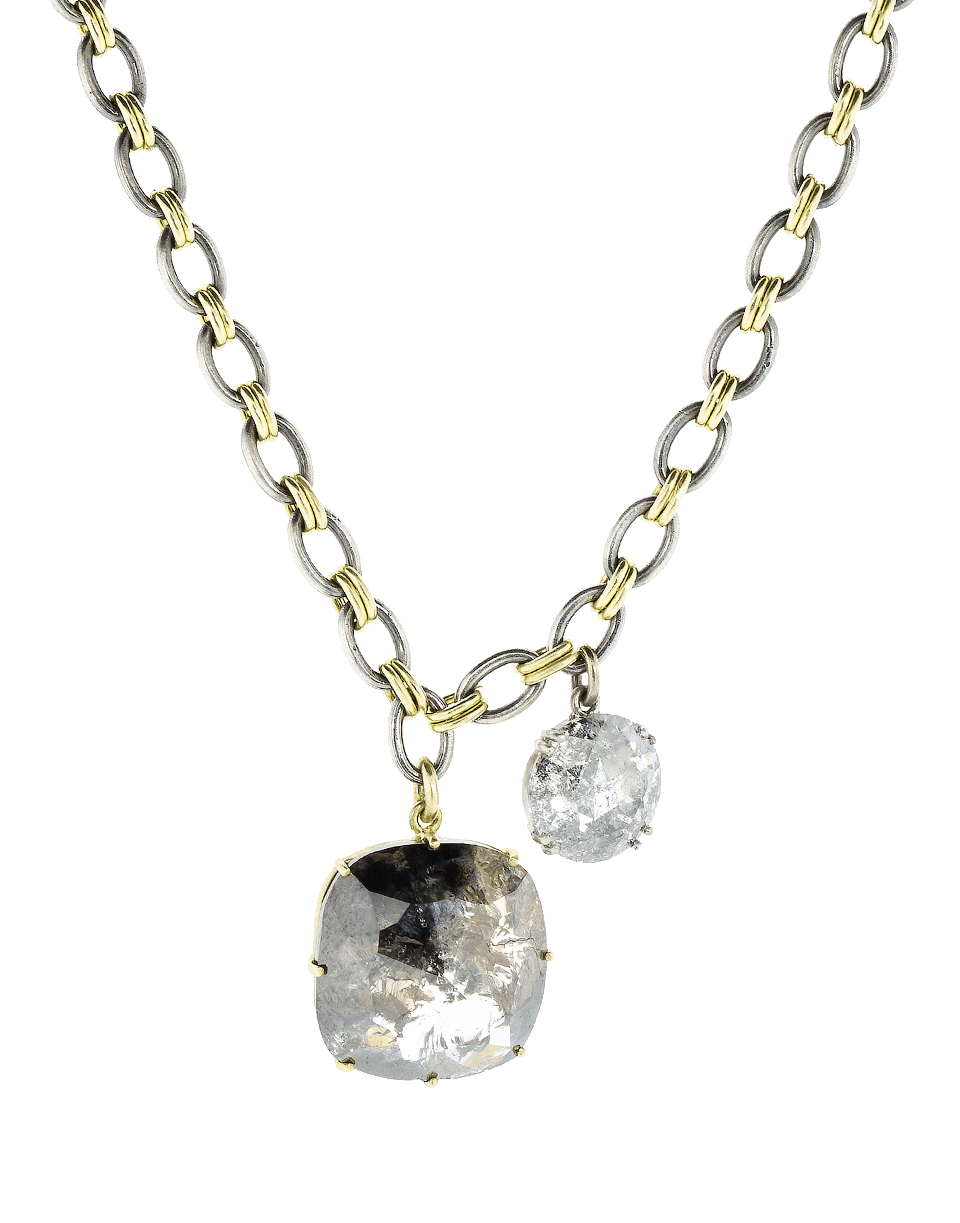 SYLVA & CIE-Cushion Rough And Grey Diamond Pendant Necklace-WHITE GOLD
