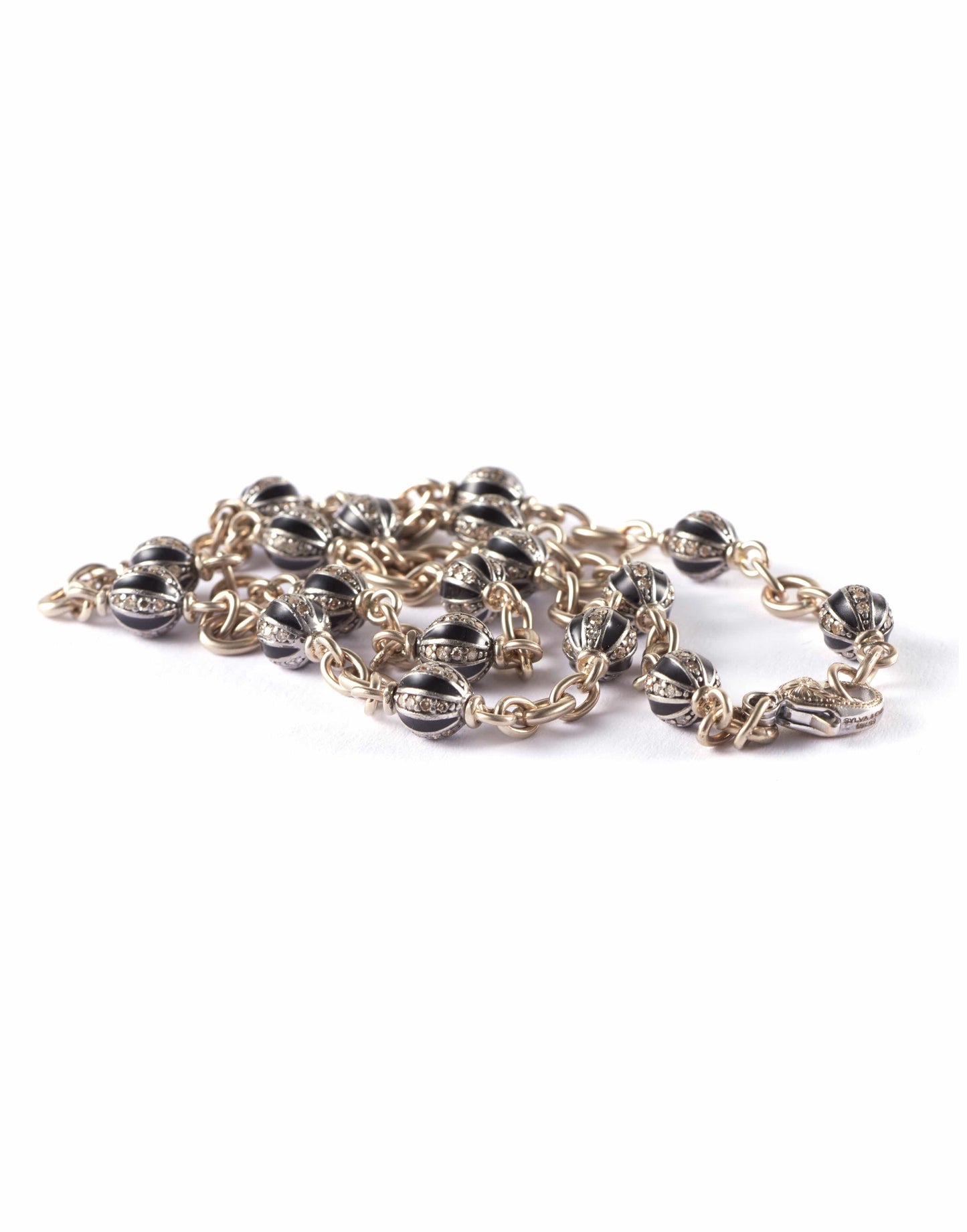 SYLVA & CIE-Enamel And Diamond Bead Necklace-WHITE GOLD