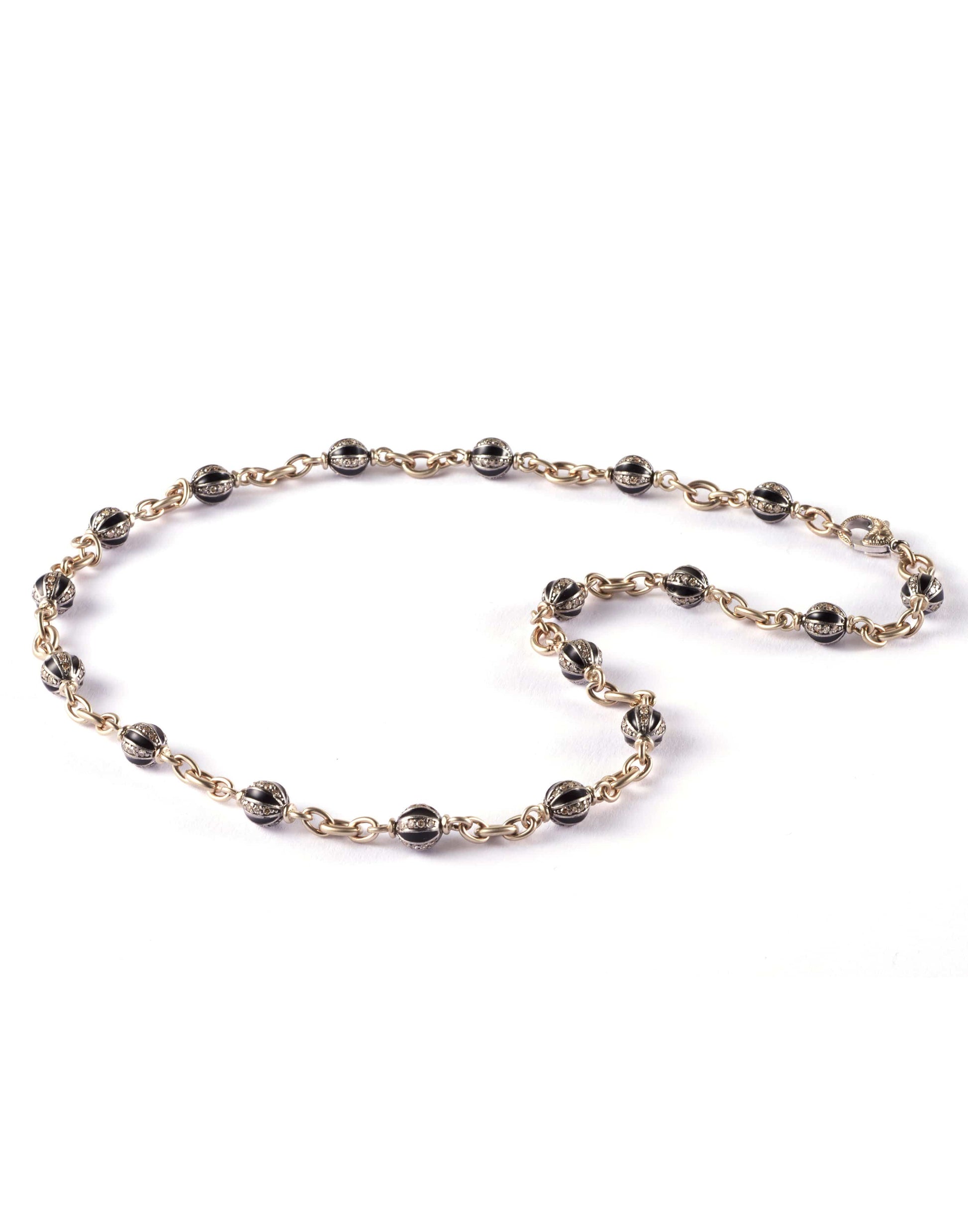 SYLVA & CIE-Enamel And Diamond Bead Necklace-WHITE GOLD