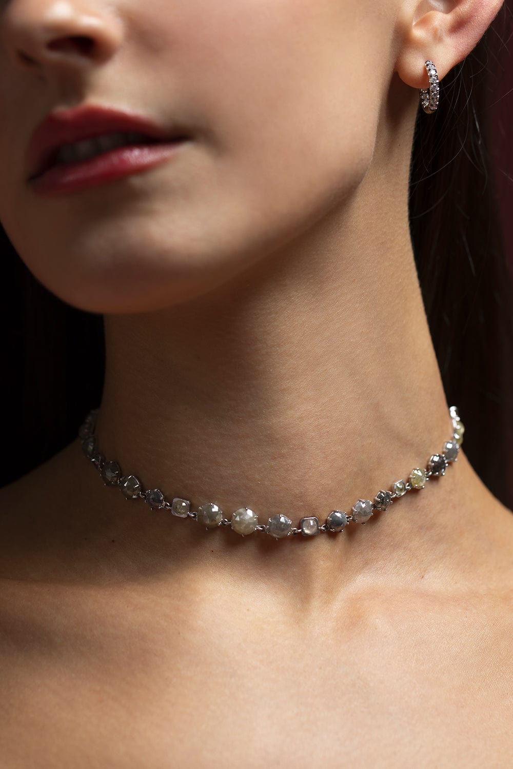 SYLVA & CIE-Rough Cut Diamond Riviera Necklace-WHITE GOLD