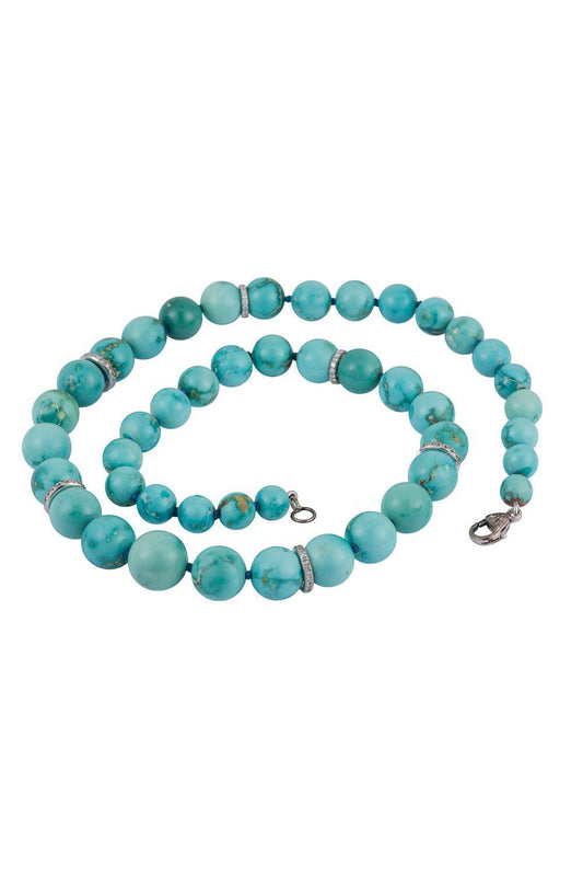 Turquoise Diamond Beaded Necklace-WHITE GOLD-JEWELRYFINE JEWELNECKLACE O-SYLVA & CIE