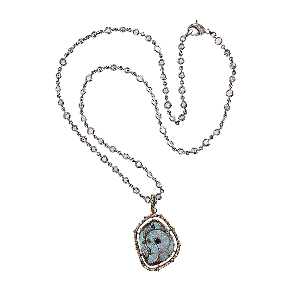 SYLVA & CIE-Blue Sapphire and White Rose Cut Diamond Necklace-WHT GOLD