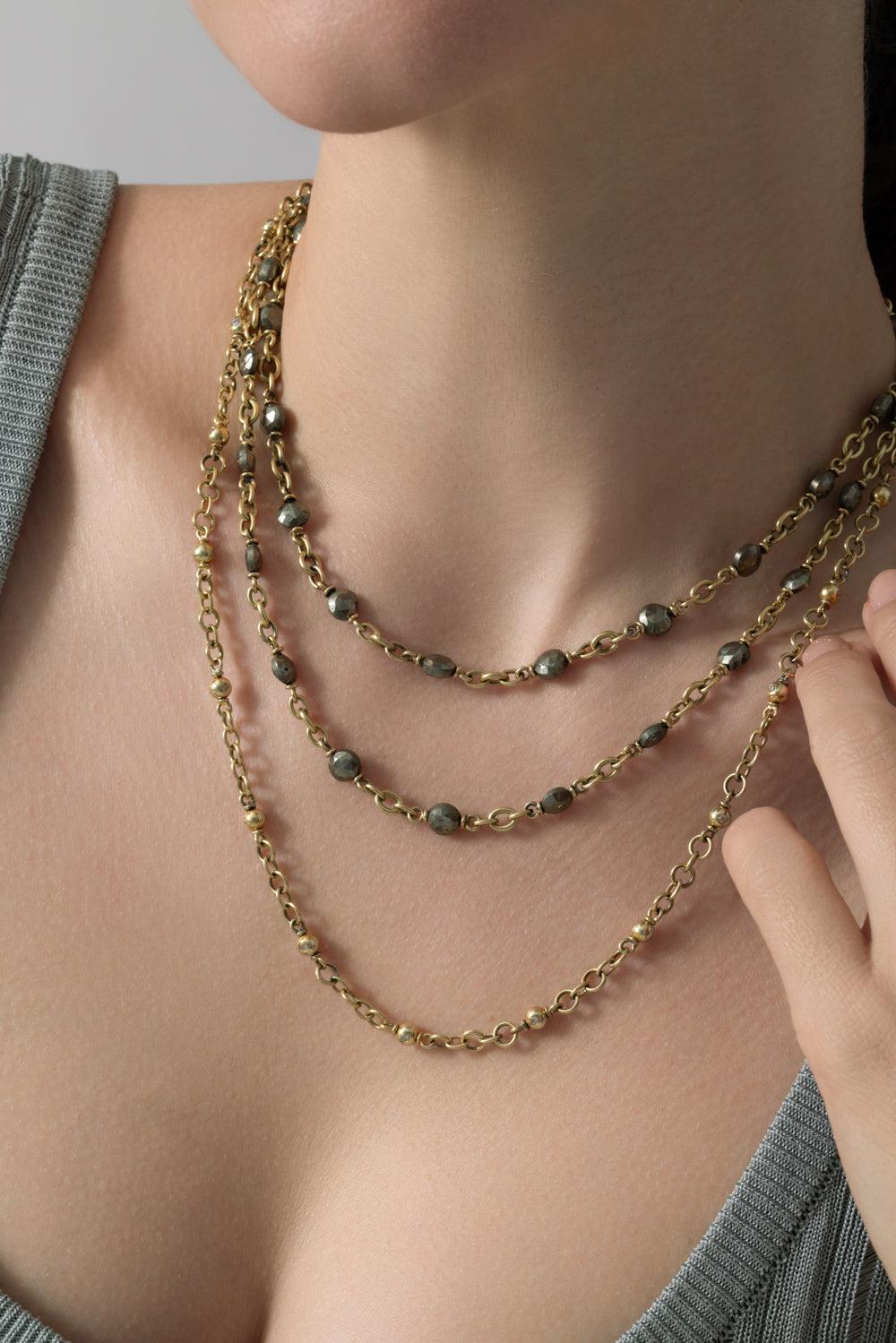 Diamond Old Cut Riviera Necklace-YELLOW GOLD-16-JEWELRYFINE JEWELNECKLACE O-SYLVA & CIE