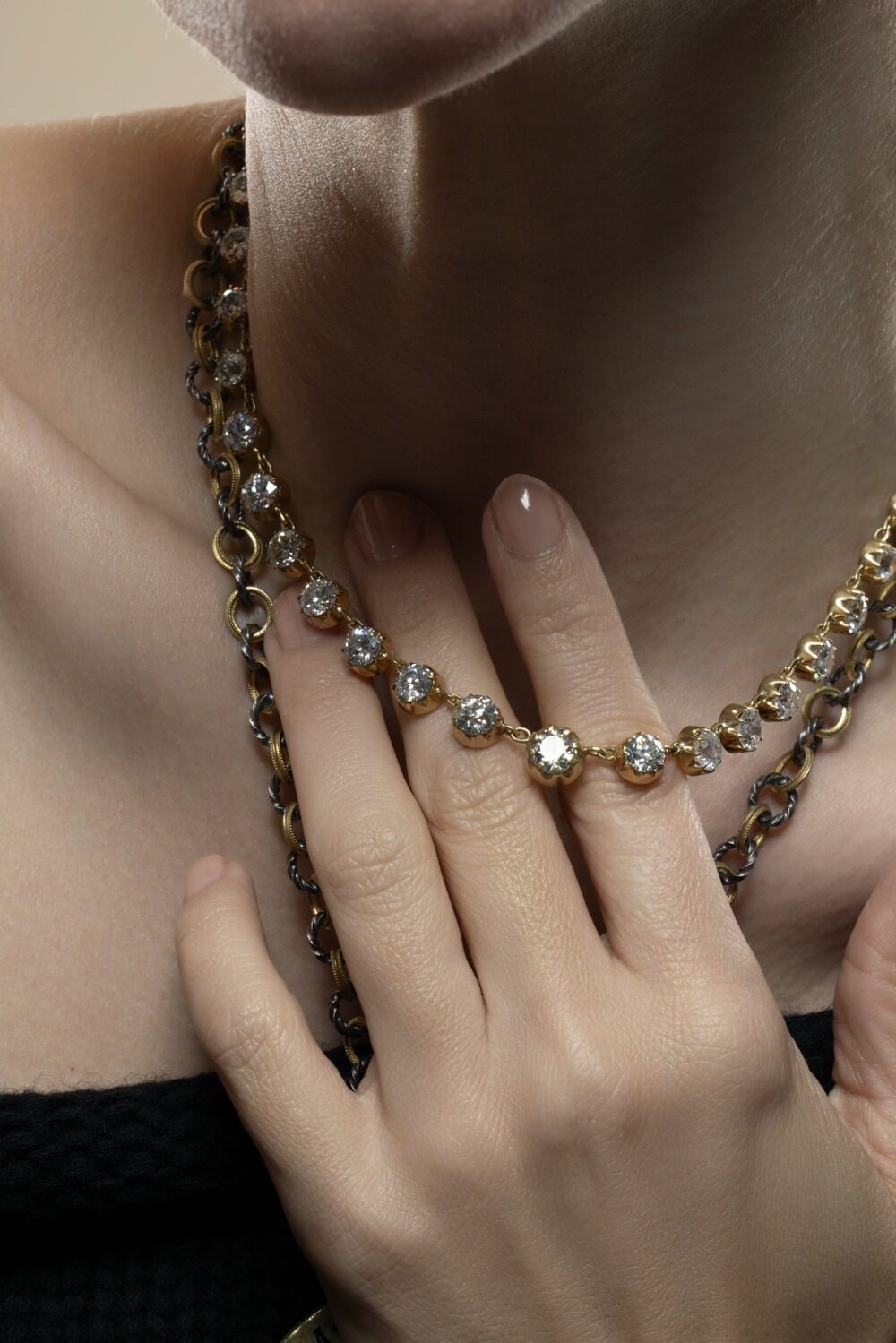 Old European Diamond Riviera Necklace-YELLOW GOLD-16-JEWELRYFINE JEWELNECKLACE O-SYLVA & CIE