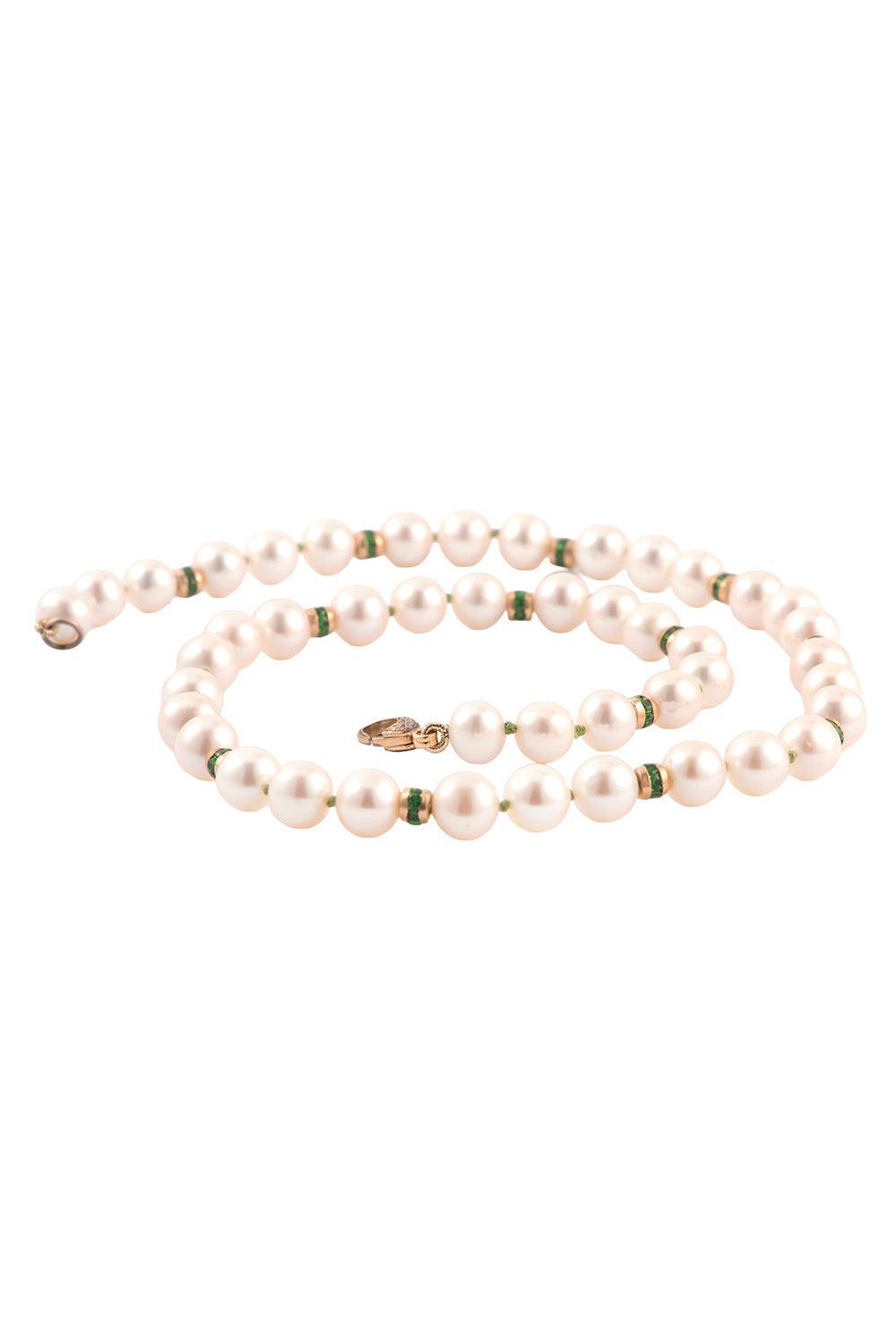 Pearl Tsavorite Beaded Necklace-YELLOW GOLD-16-JEWELRYFINE JEWELNECKLACE O-SYLVA & CIE