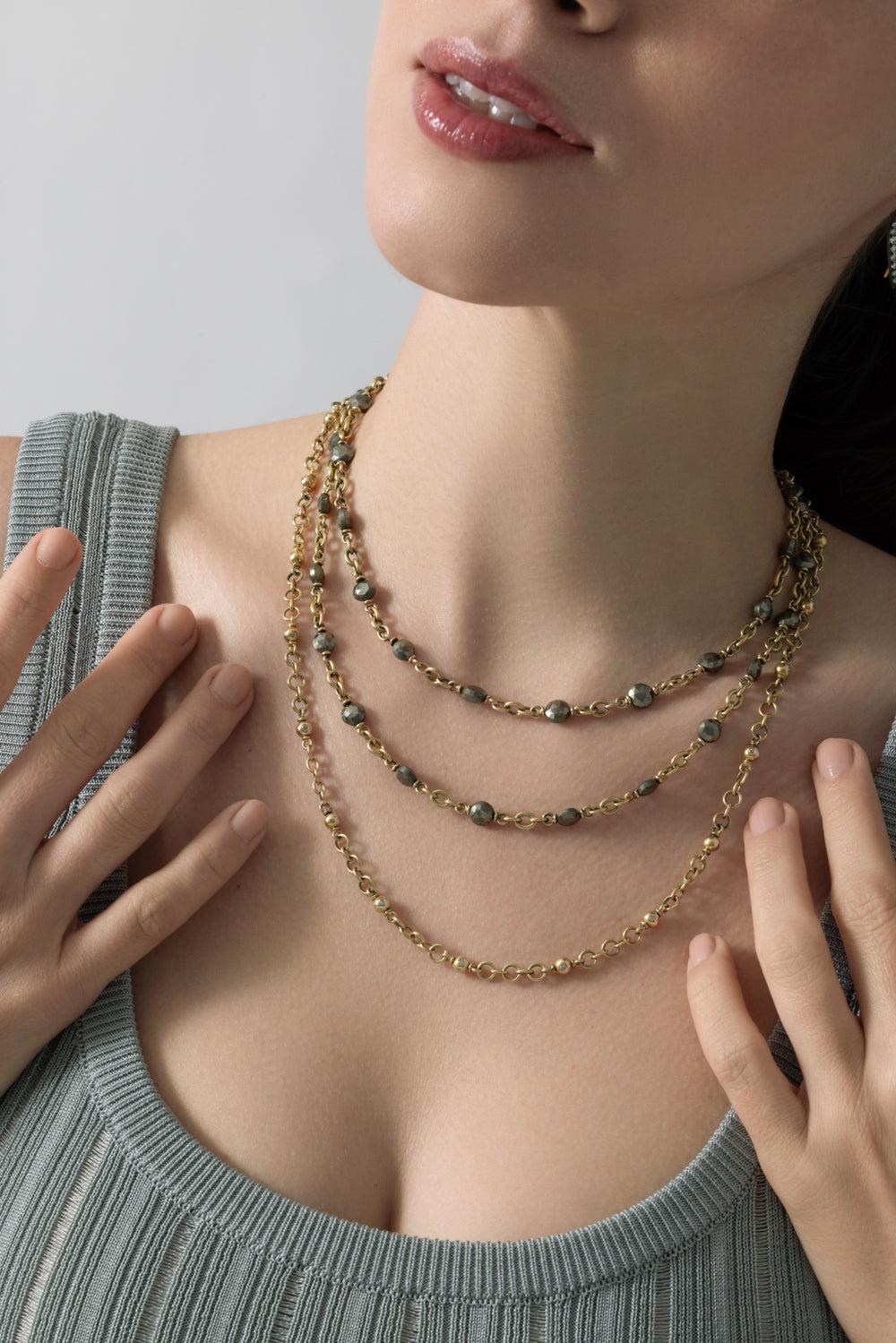 Diamond Dot Beaded Chain Necklace-YELLOW GOLD-20-JEWELRYFINE JEWELNECKLACE O-SYLVA & CIE