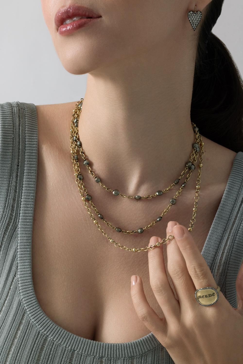 Diamond Dot Beaded Chain Necklace-YELLOW GOLD-20-JEWELRYFINE JEWELNECKLACE O-SYLVA & CIE