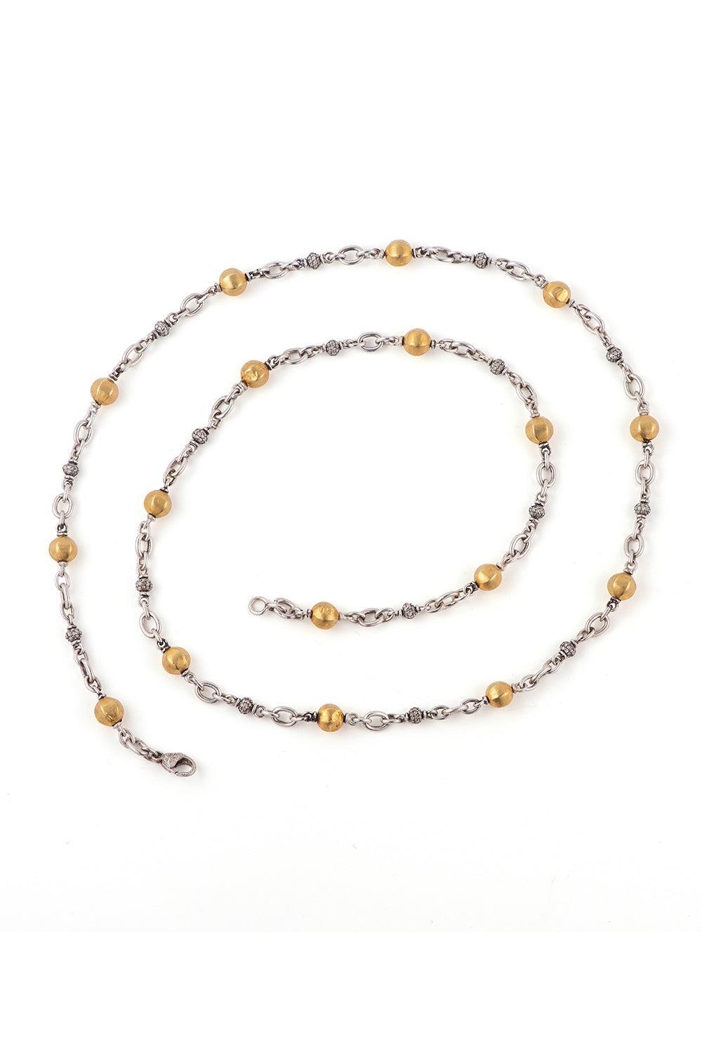 Diamond Bead Antique Necklace-YELLOW GOLD-28-JEWELRYFINE JEWELNECKLACE O-SYLVA & CIE