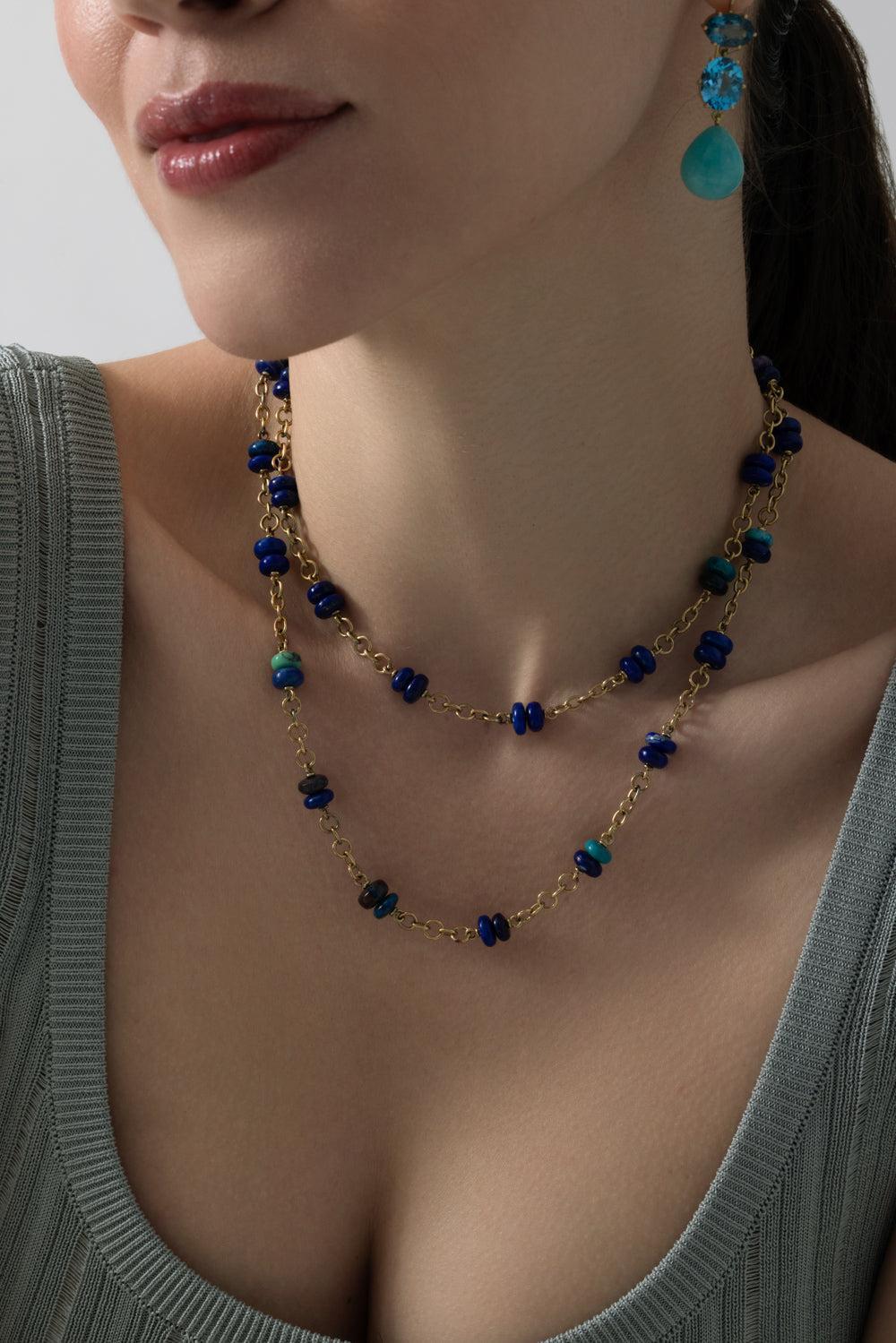 Lapis Turquoise Beaded Necklace-YELLOW GOLD-32-JEWELRYFINE JEWELNECKLACE O-SYLVA & CIE