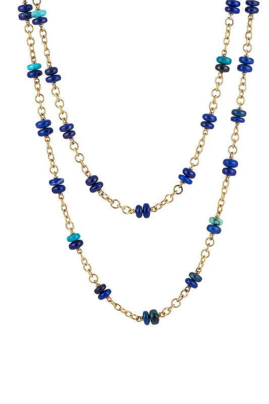 Lapis Turquoise Beaded Necklace-YELLOW GOLD-32-JEWELRYFINE JEWELNECKLACE O-SYLVA & CIE