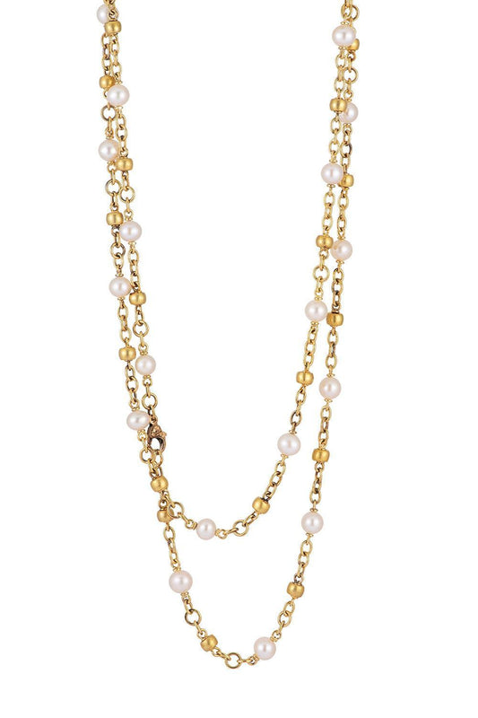 Pearl Bead Chain Necklace-YELLOW GOLD-32-JEWELRYFINE JEWELNECKLACE O-SYLVA & CIE