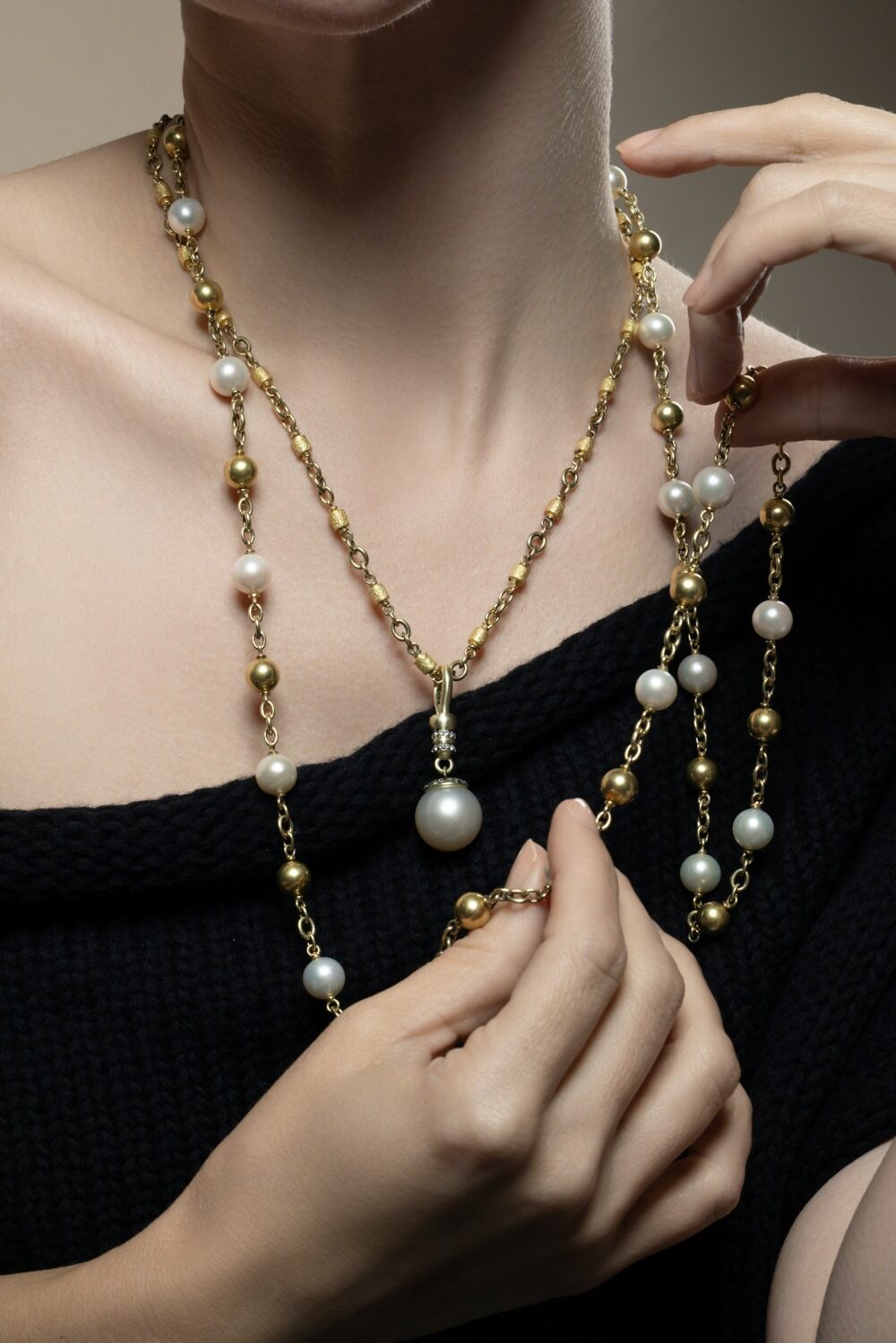 Pearl Beaded Necklace-YELLOW GOLD-32-JEWELRYFINE JEWELNECKLACE O-SYLVA & CIE