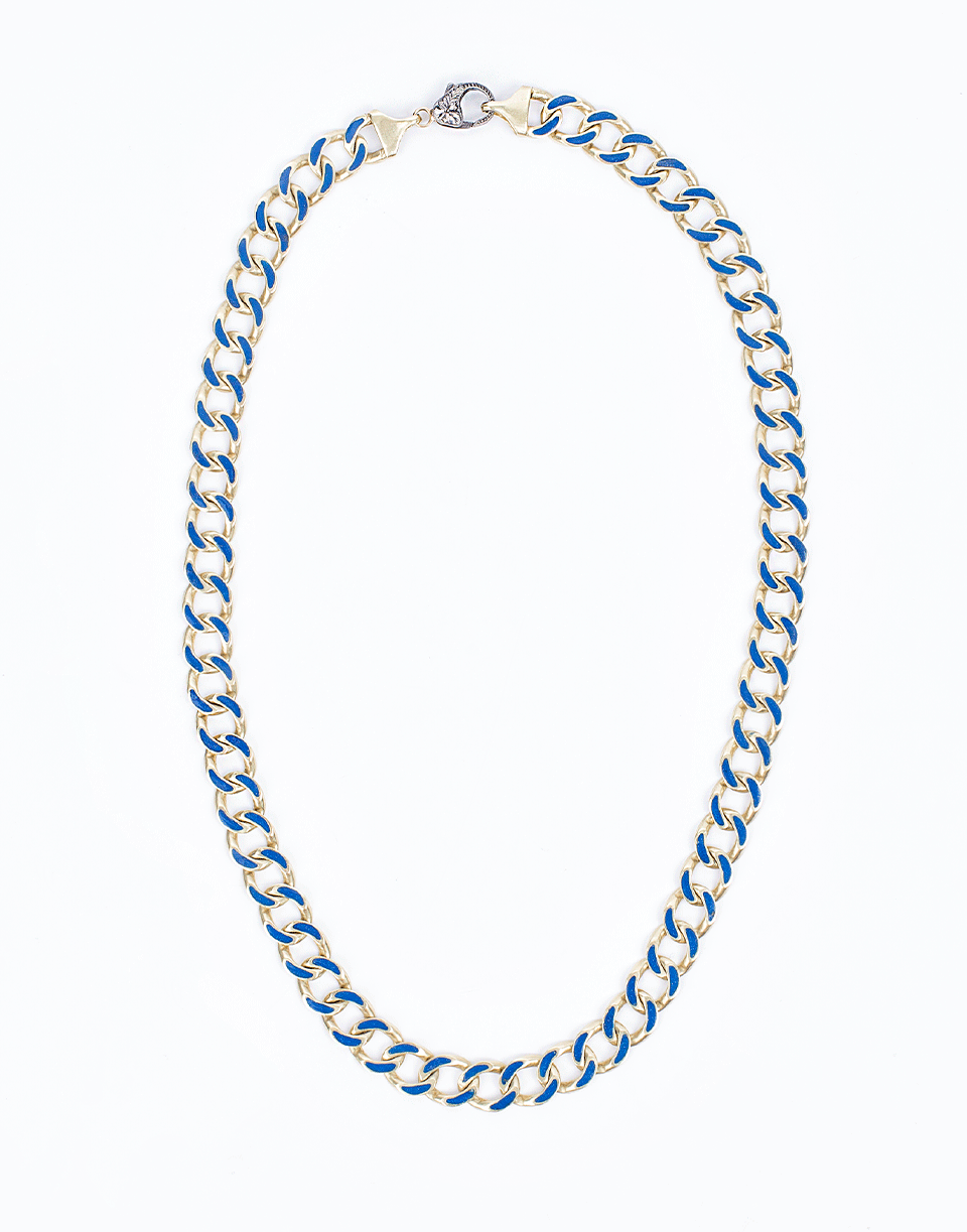 SYLVA & CIE-Blue Enamel Link Necklace-YELLOW GOLD