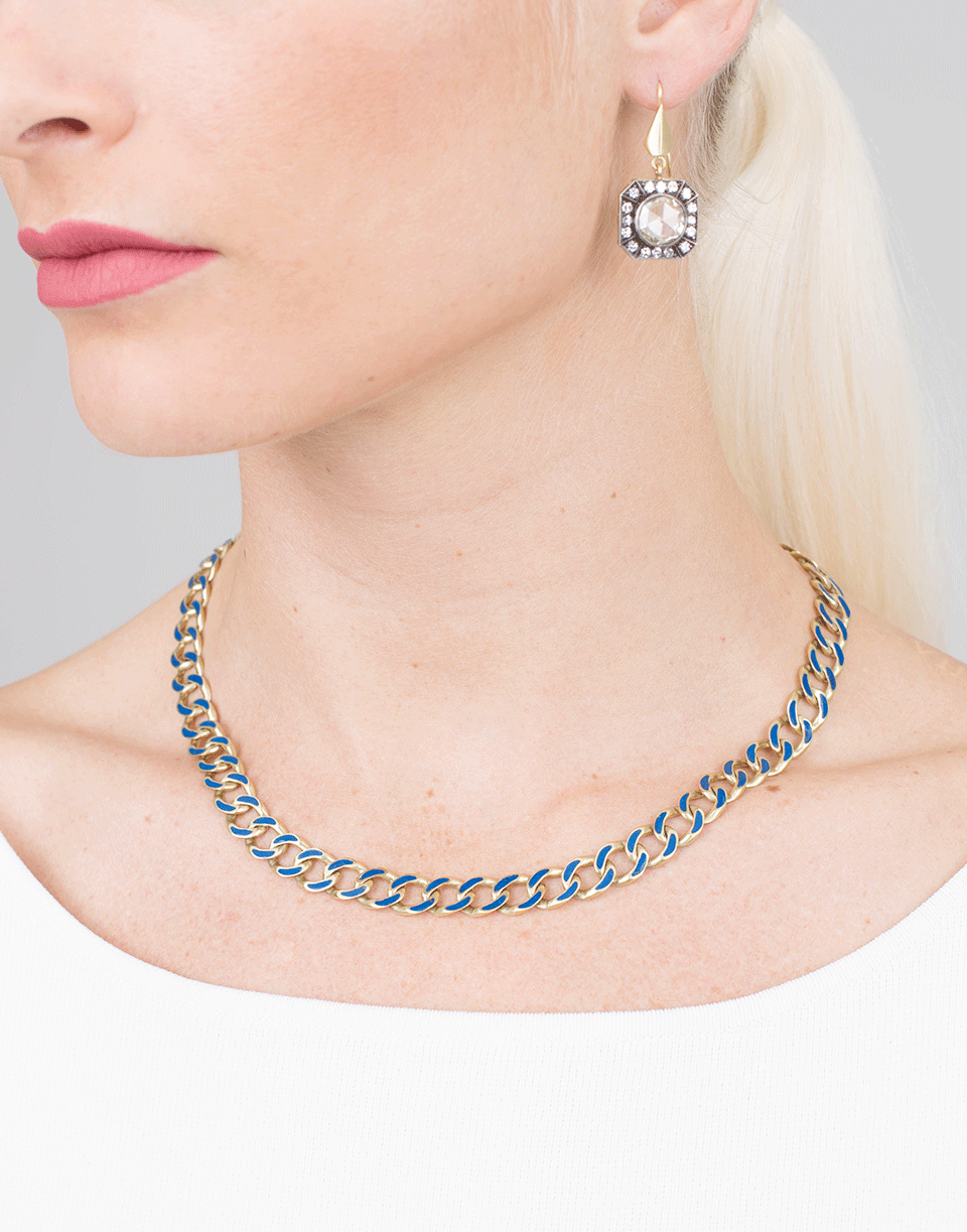 SYLVA & CIE-Blue Enamel Link Necklace-YELLOW GOLD