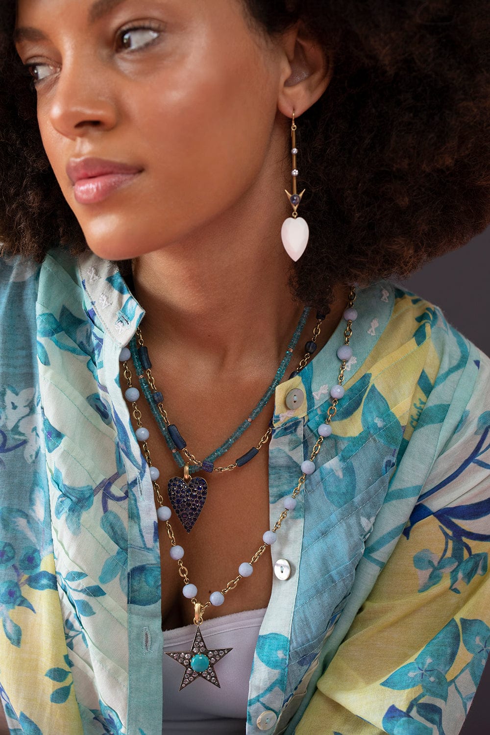 SYLVA & CIE-Hand Blown Glass and Lapis Bead Necklace-YELLOW GOLD