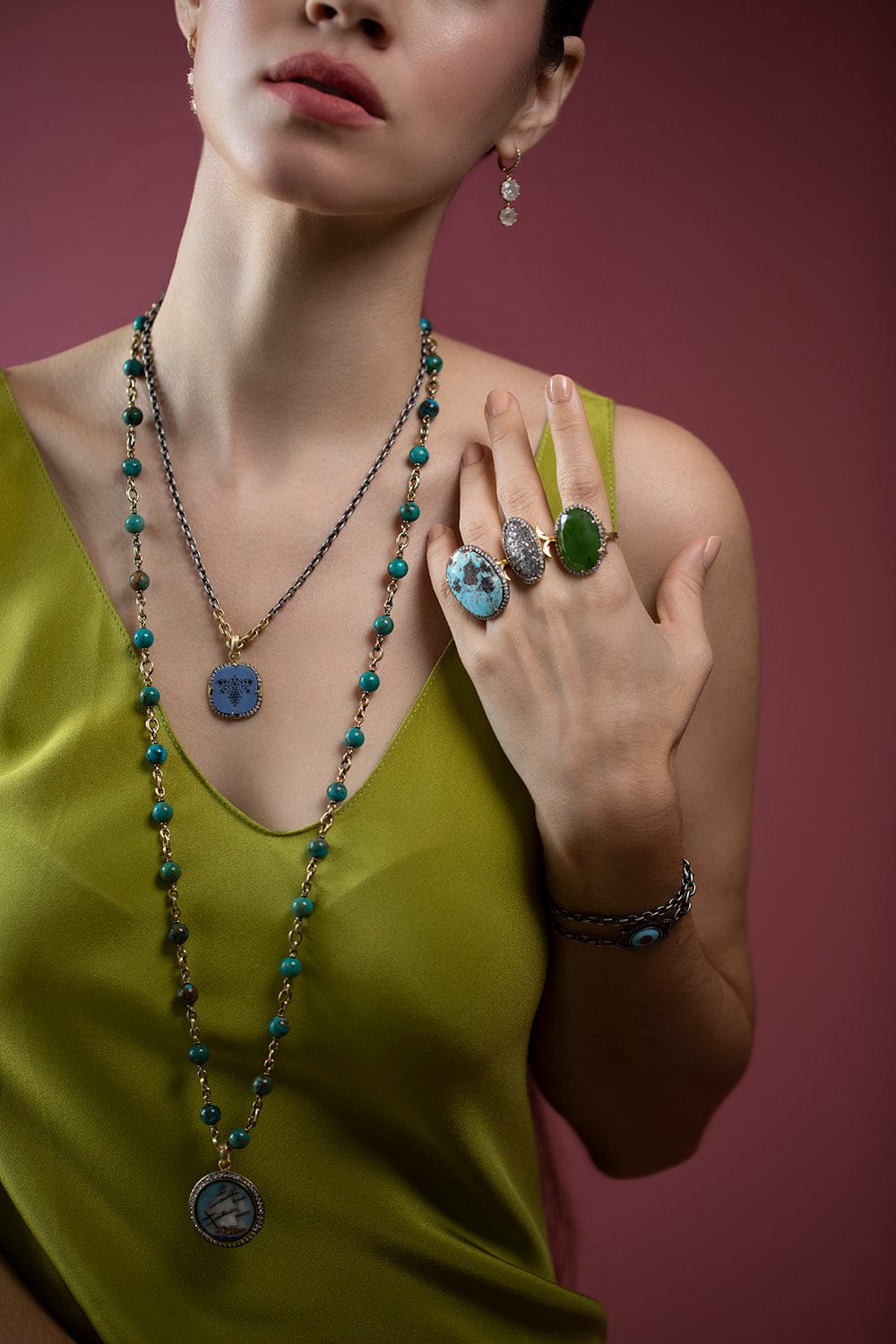 SYLVA & CIE-Kingman Turquoise Bead Necklace-YELLOW GOLD