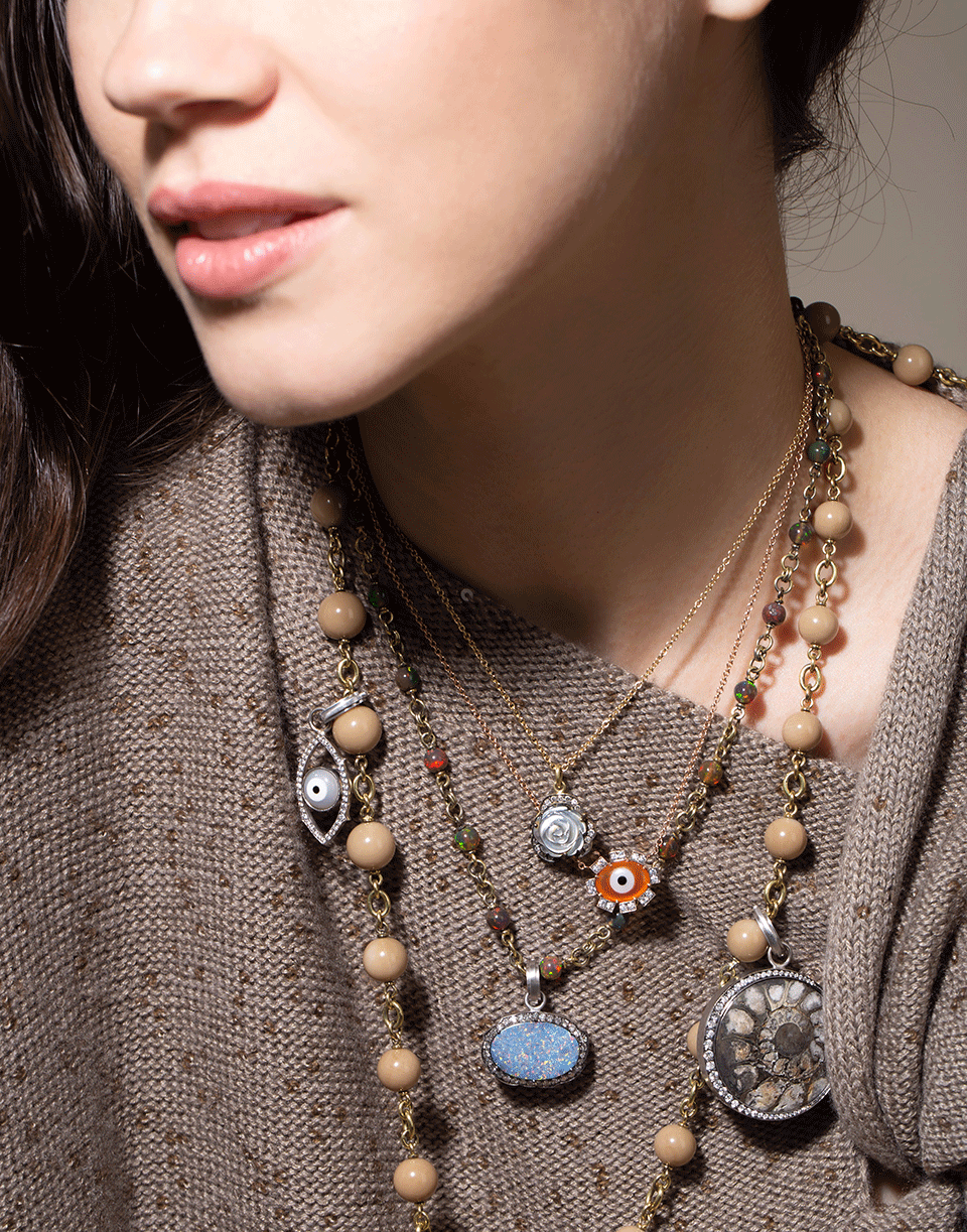 SYLVA & CIE-Mother Of Pearl and Diamond Rose Necklace-YELLOW GOLD
