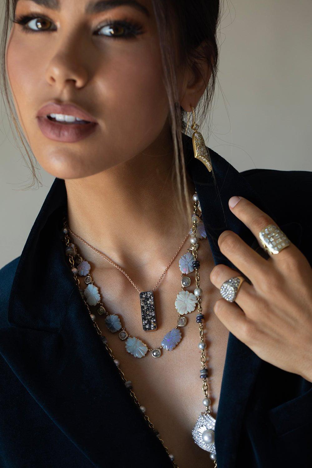 SYLVA & CIE-Opal Flower Necklace-YELLOW GOLD