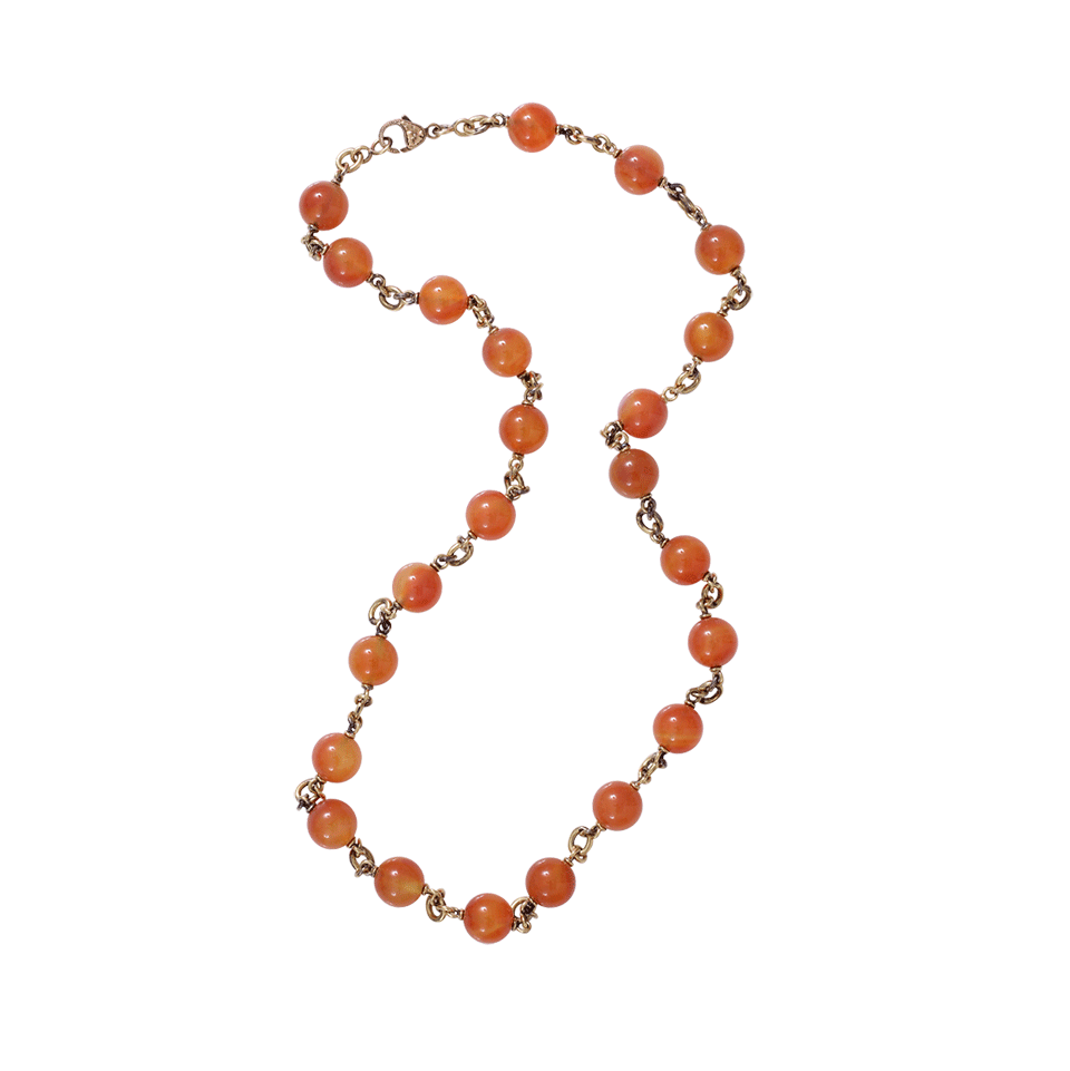 SYLVA & CIE-Orange Chalcedony Bead Necklace-YELLOW GOLD