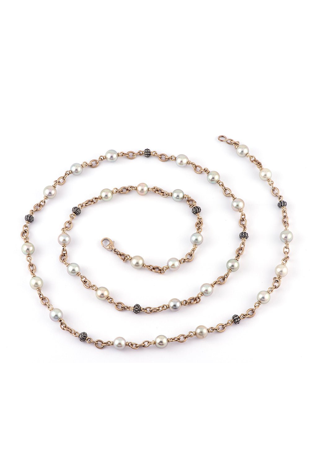 SYLVA & CIE-Pearl Black Diamond Bead Necklace-YELLOW GOLD