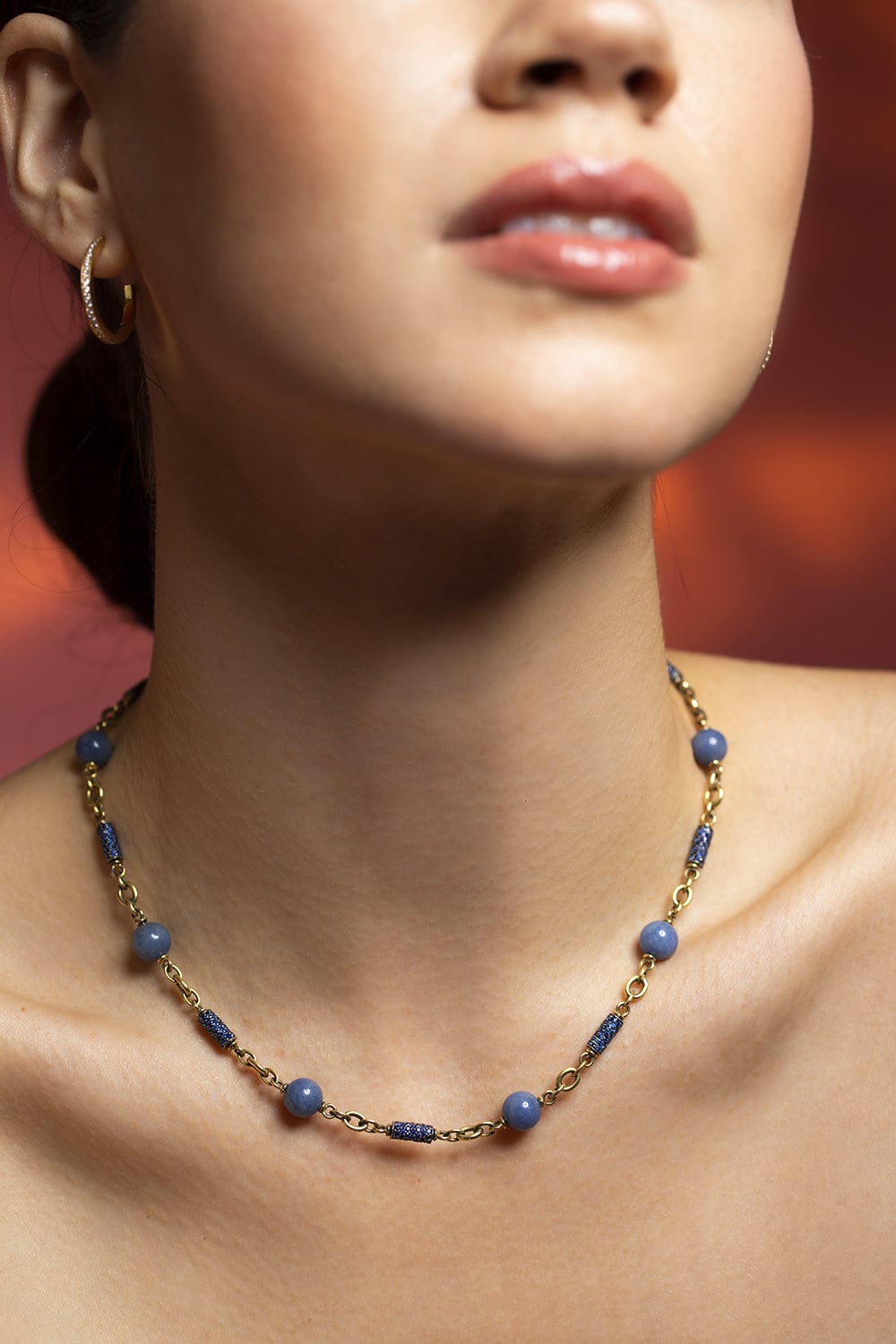 SYLVA & CIE-Sapphire Bullet and Chalcedony Bead Necklace-YELLOW GOLD