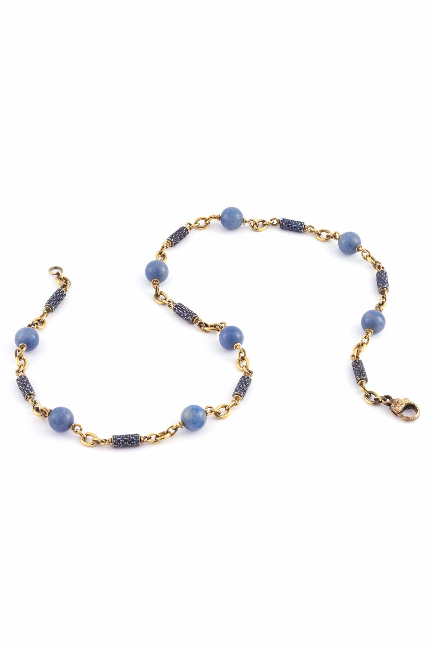 SYLVA & CIE-Sapphire Bullet and Chalcedony Bead Necklace-YELLOW GOLD