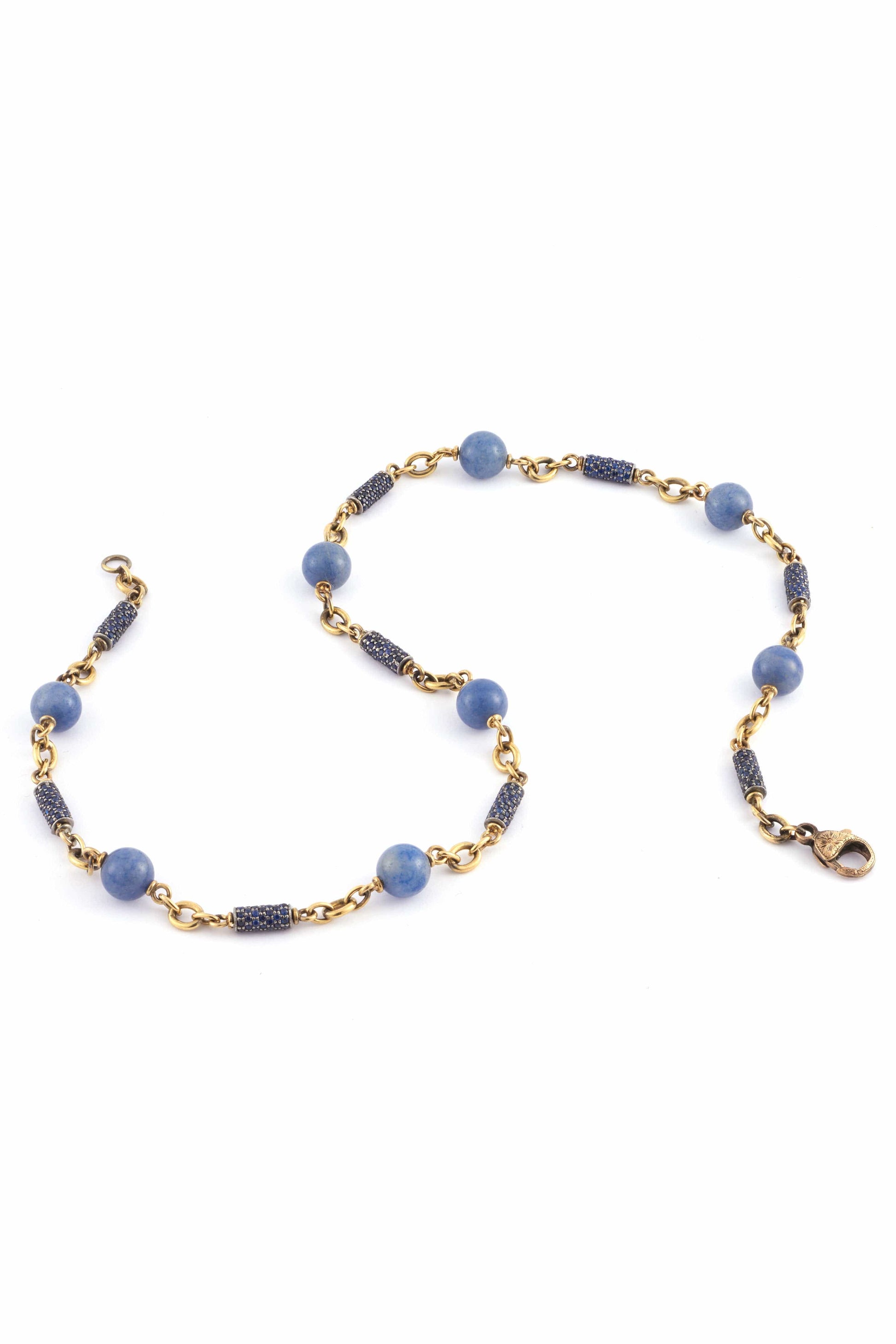 SYLVA & CIE-Sapphire Bullet and Chalcedony Bead Necklace-YELLOW GOLD