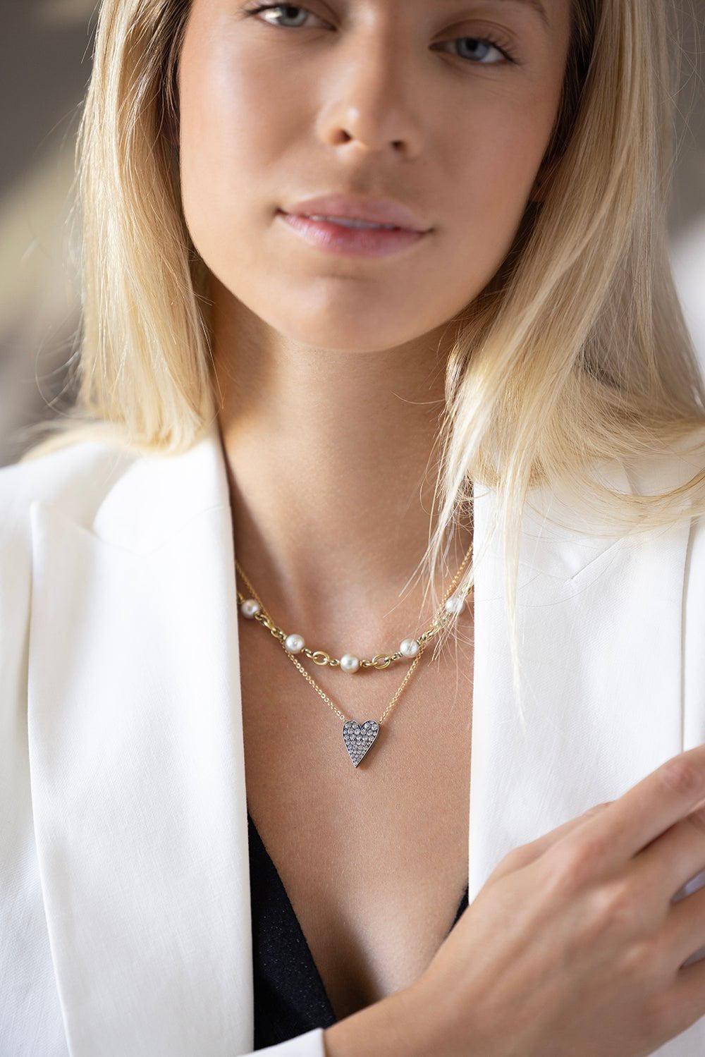 SYLVA & CIE-Ten Table Heart Necklace - Grey Diamond-YELLOW GOLD