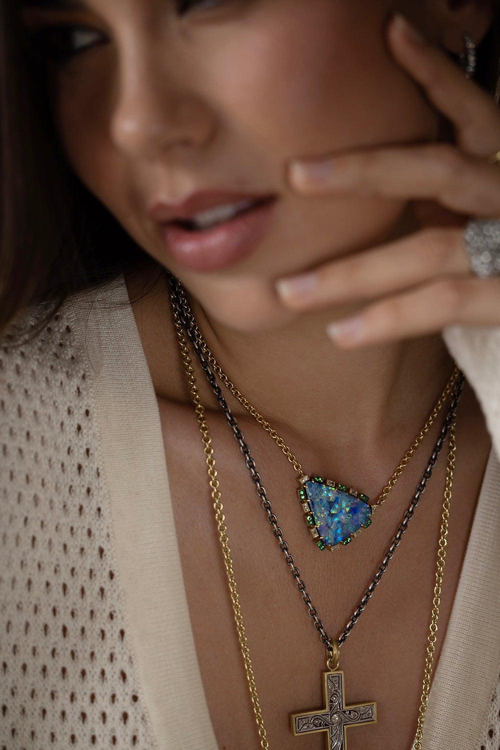 SYLVA & CIE-Tsavorite Opal Pendant Necklace-YELLOW GOLD