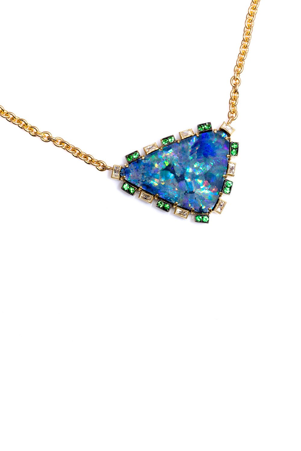 SYLVA & CIE-Tsavorite Opal Pendant Necklace-YELLOW GOLD