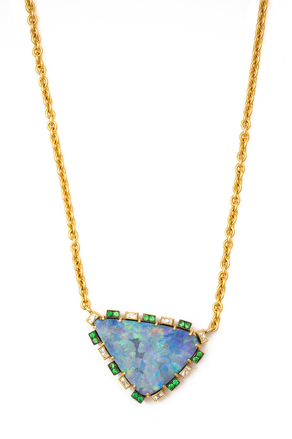 SYLVA & CIE-Tsavorite Opal Pendant Necklace-YELLOW GOLD