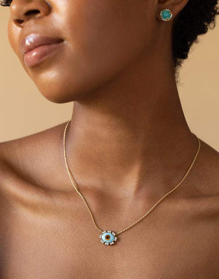 SYLVA & CIE-Turquoise and Diamond Evil Eye Necklace-YELLOW GOLD